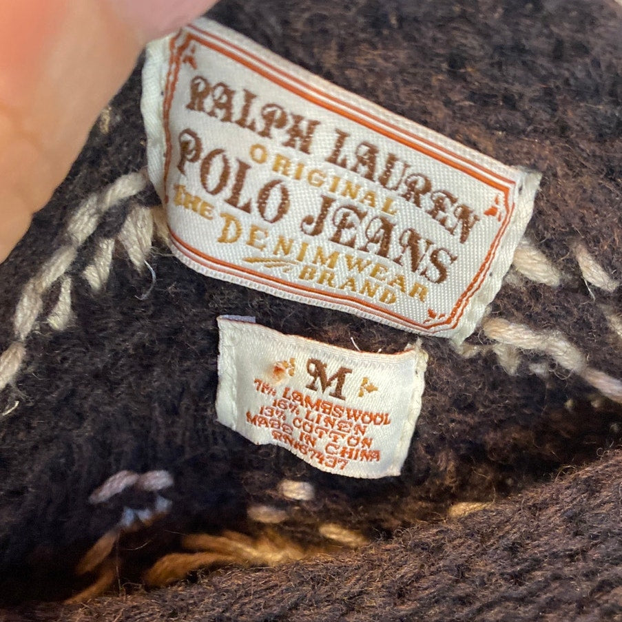 90s Vintage Aztec Western Ralph Lauren Polo Jeans Medium Linen Cotton Lambswool