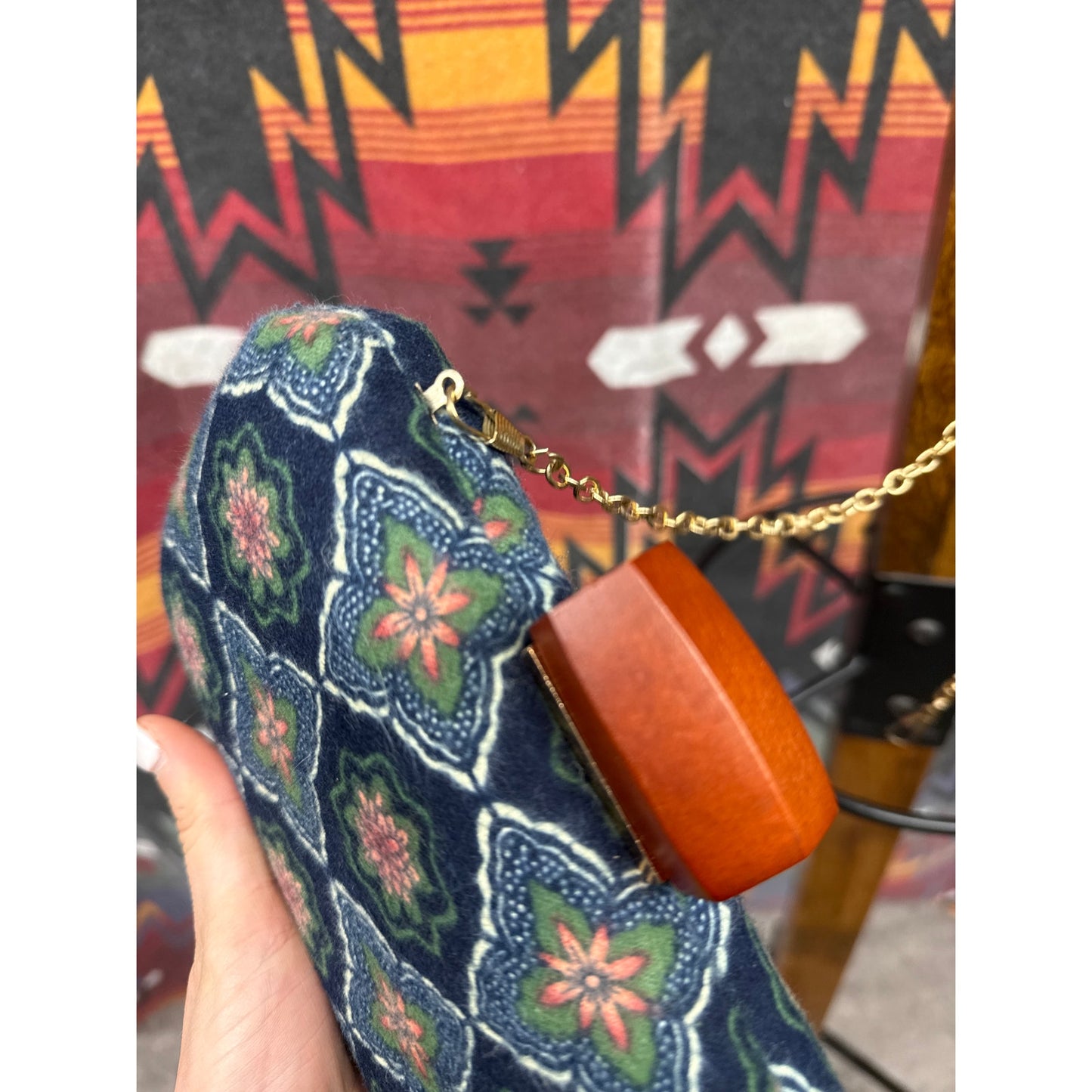 Retro Round Square Mini Clasp Purse Crossbody Chain Lilypad Patchwork Art Quirky