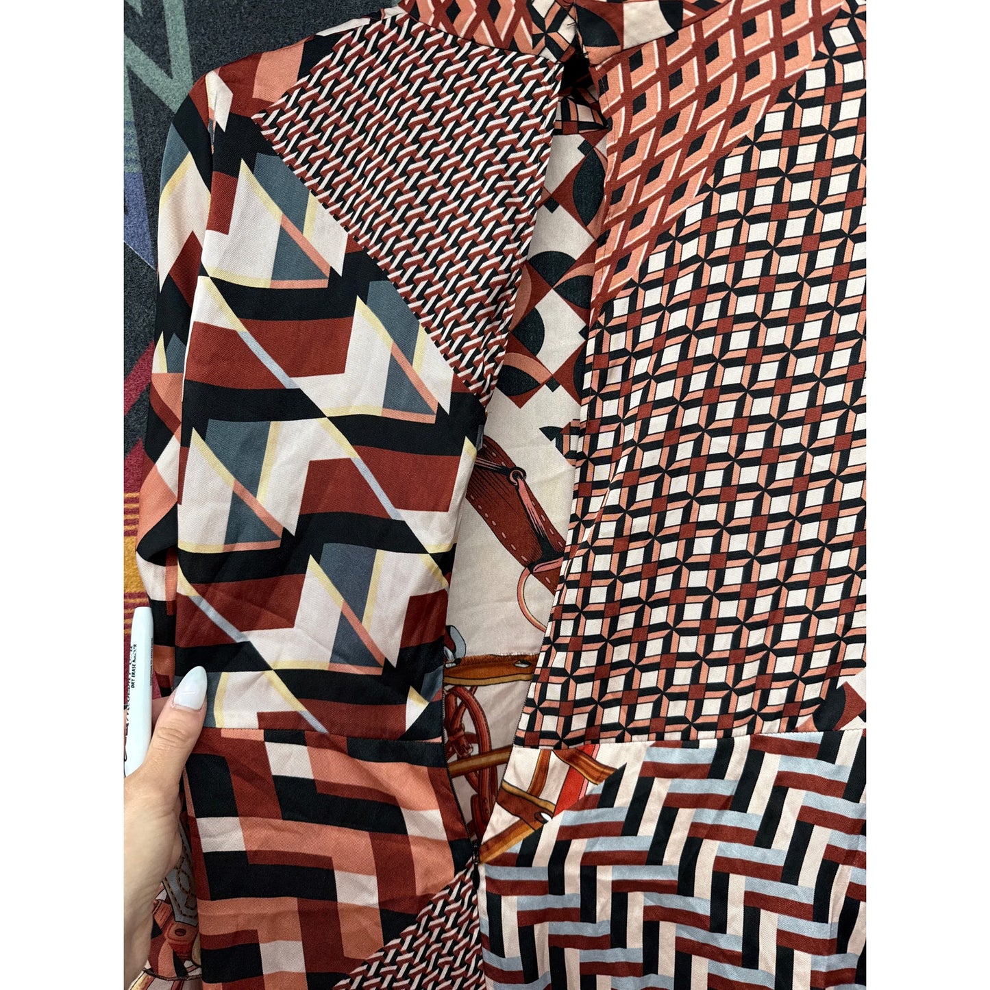 ZARA Women Patchwork Equestrian Belt Scarf Print Dress Ruffle Festival Medium
