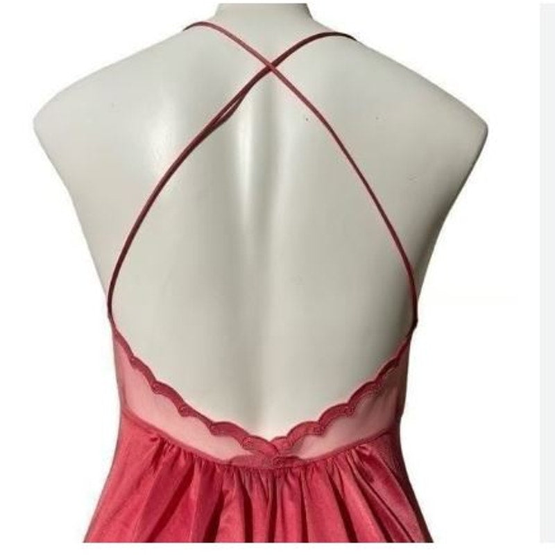 70s Vintage Siren Sexy Lace Lily of France Coral Maxi Nightgown Large Salmon