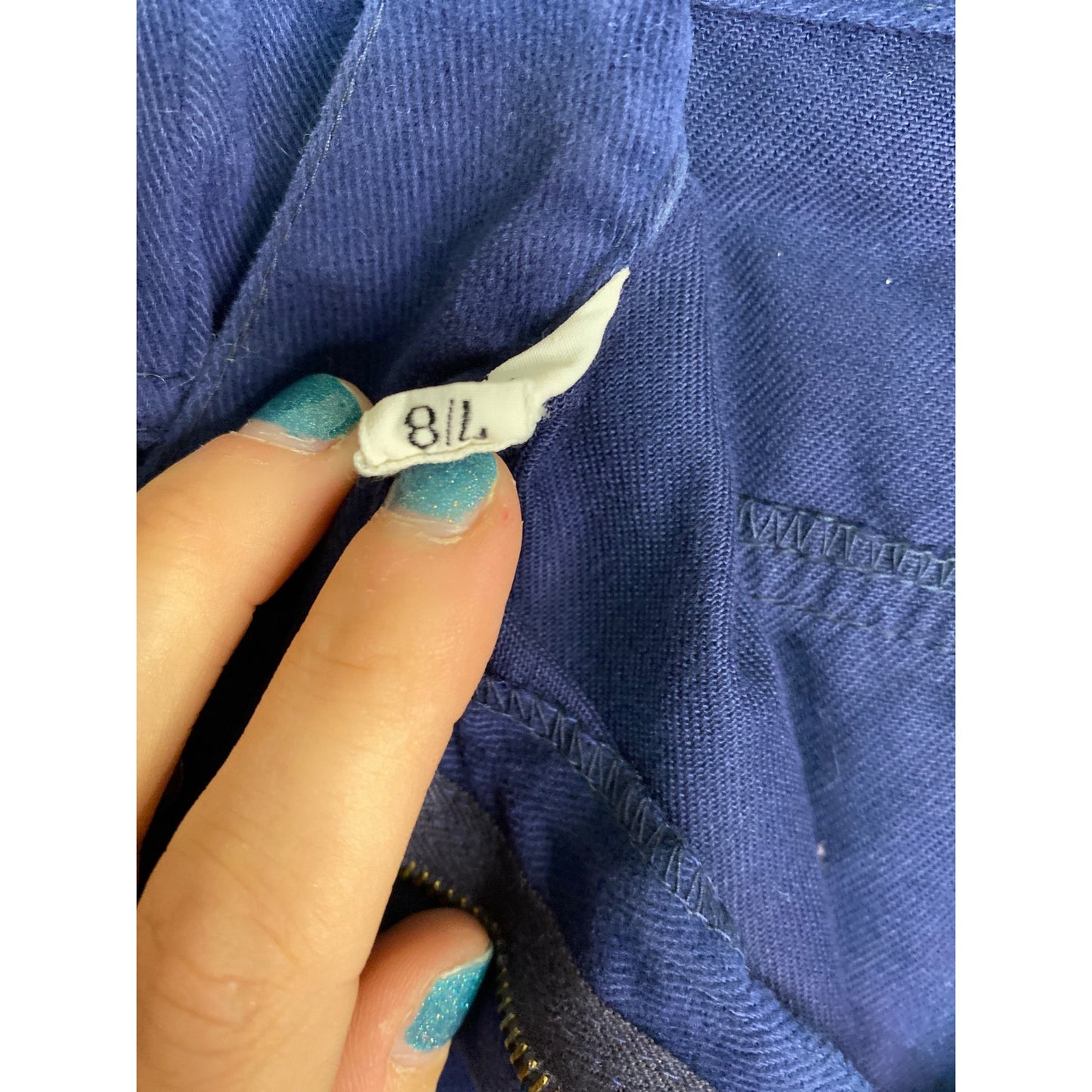 VINTAGE 1970s Cotton Blue Floral Embroidered Bell Bottoms Small