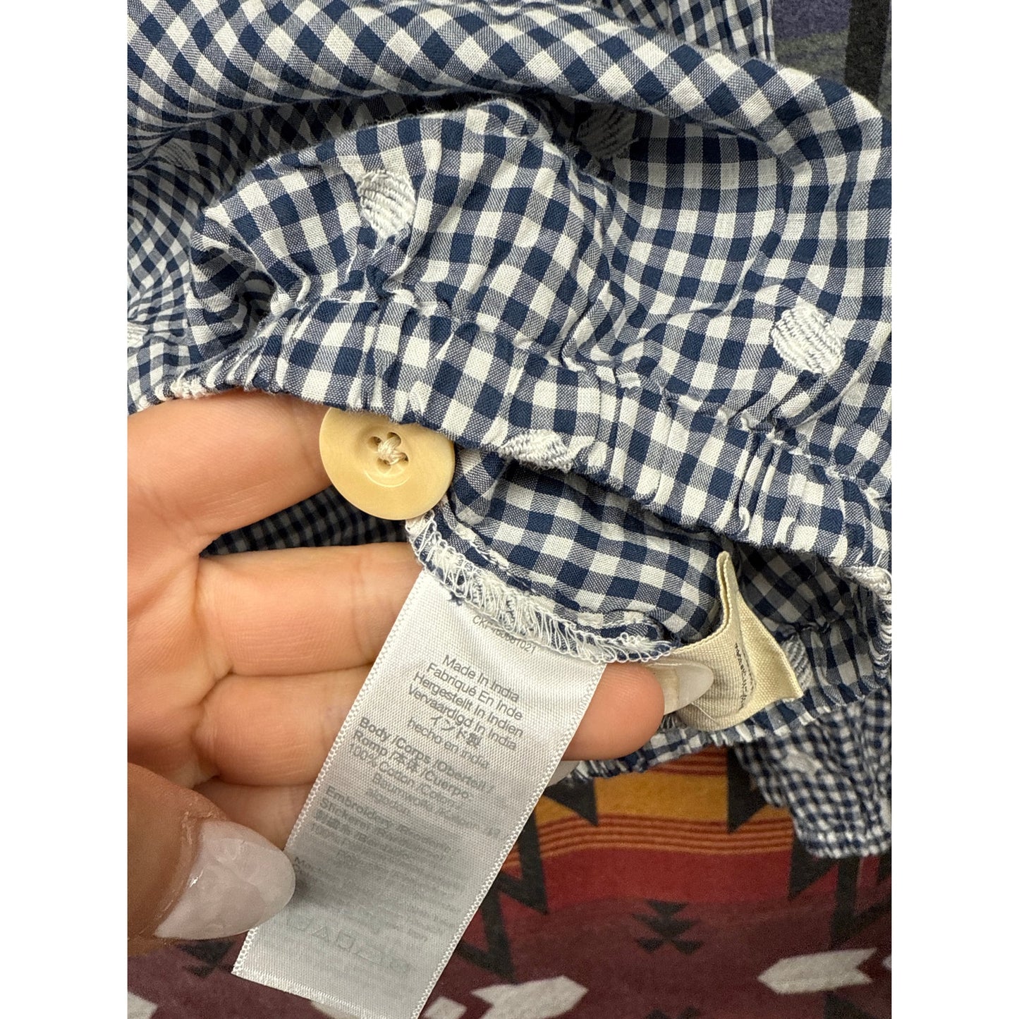 Madewell Women Gingham Button Back XXS Blouse Prairie Cottage Polka Dot