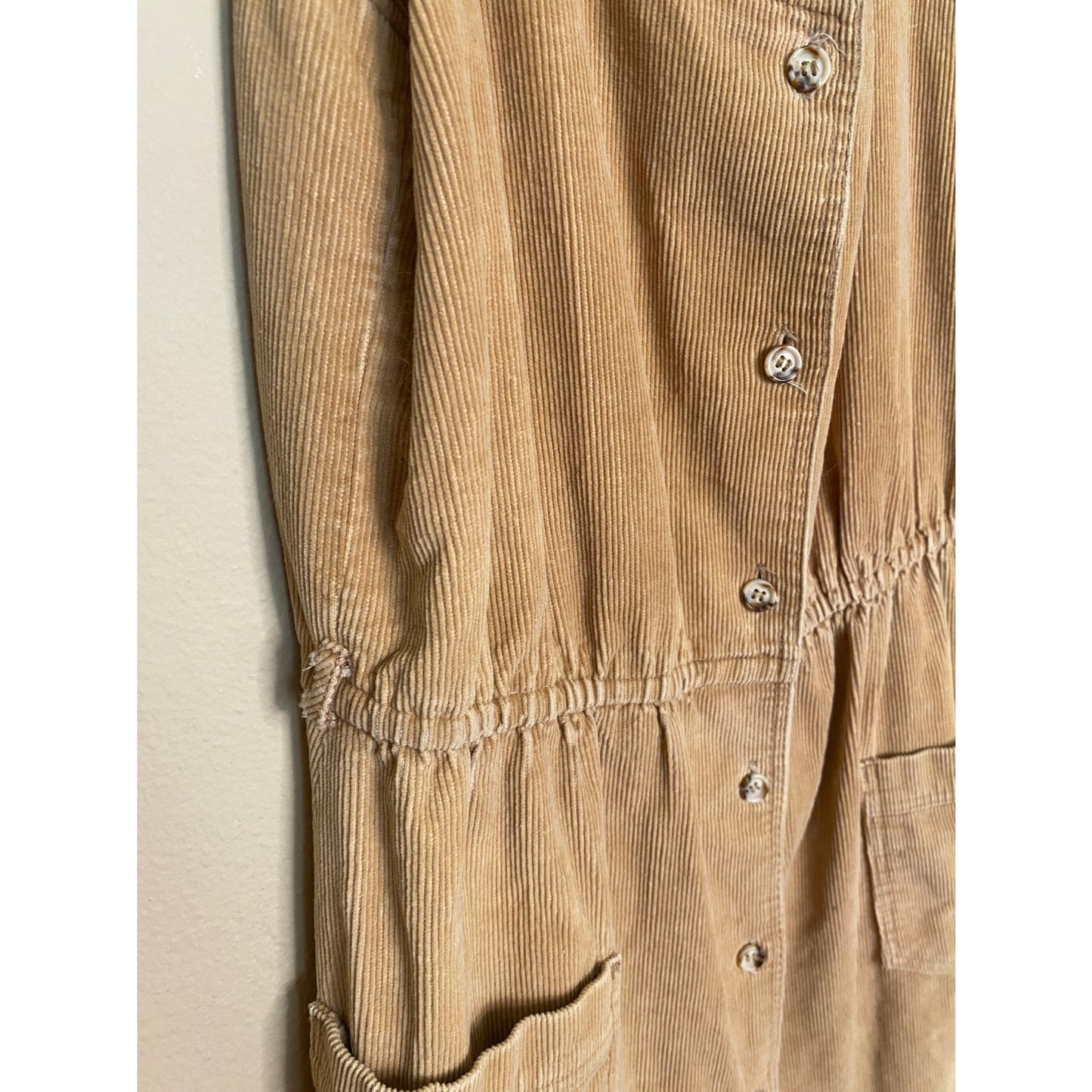 70s Sassoon Paris Small Dress Midi Corduroy Beige Button Front Boho