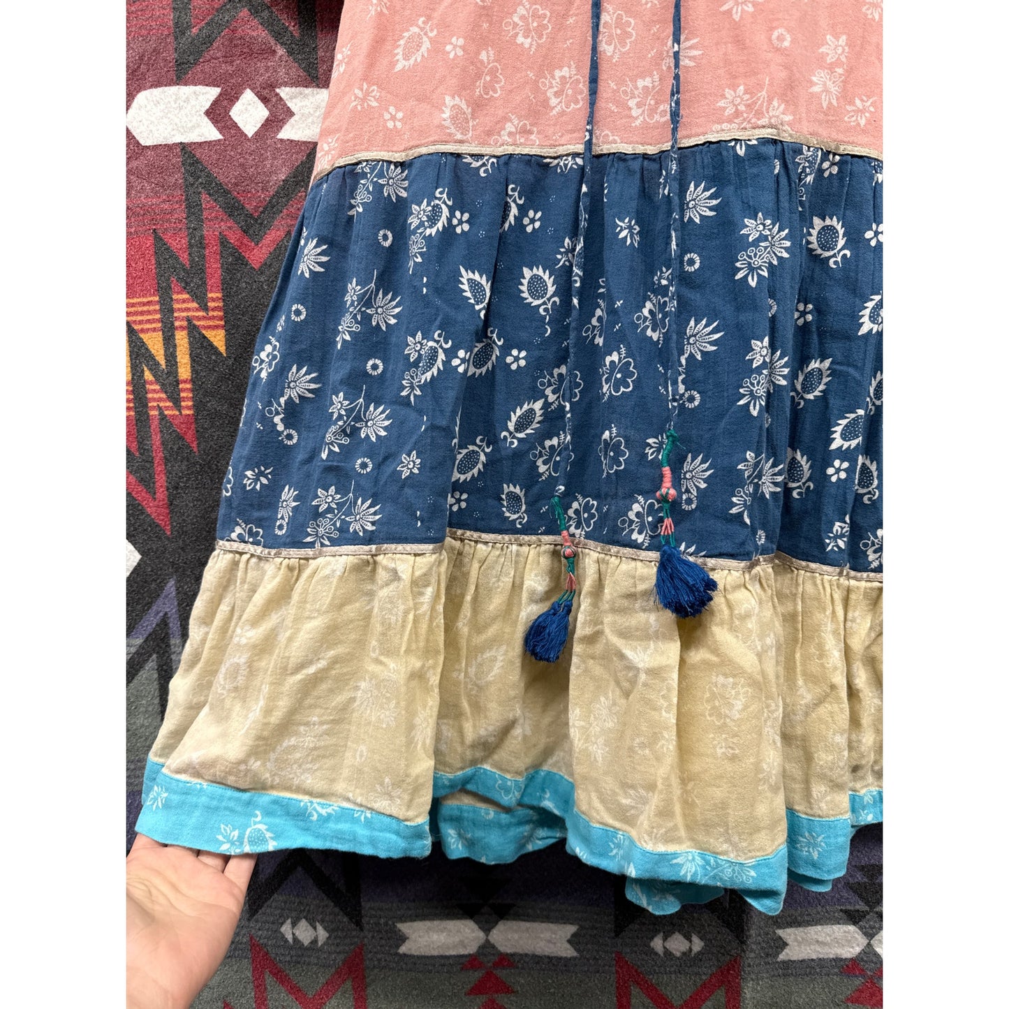 Anthropologie Kopal Patchwork Dress Prairie Tiered Large Cottage Gender Reveal
