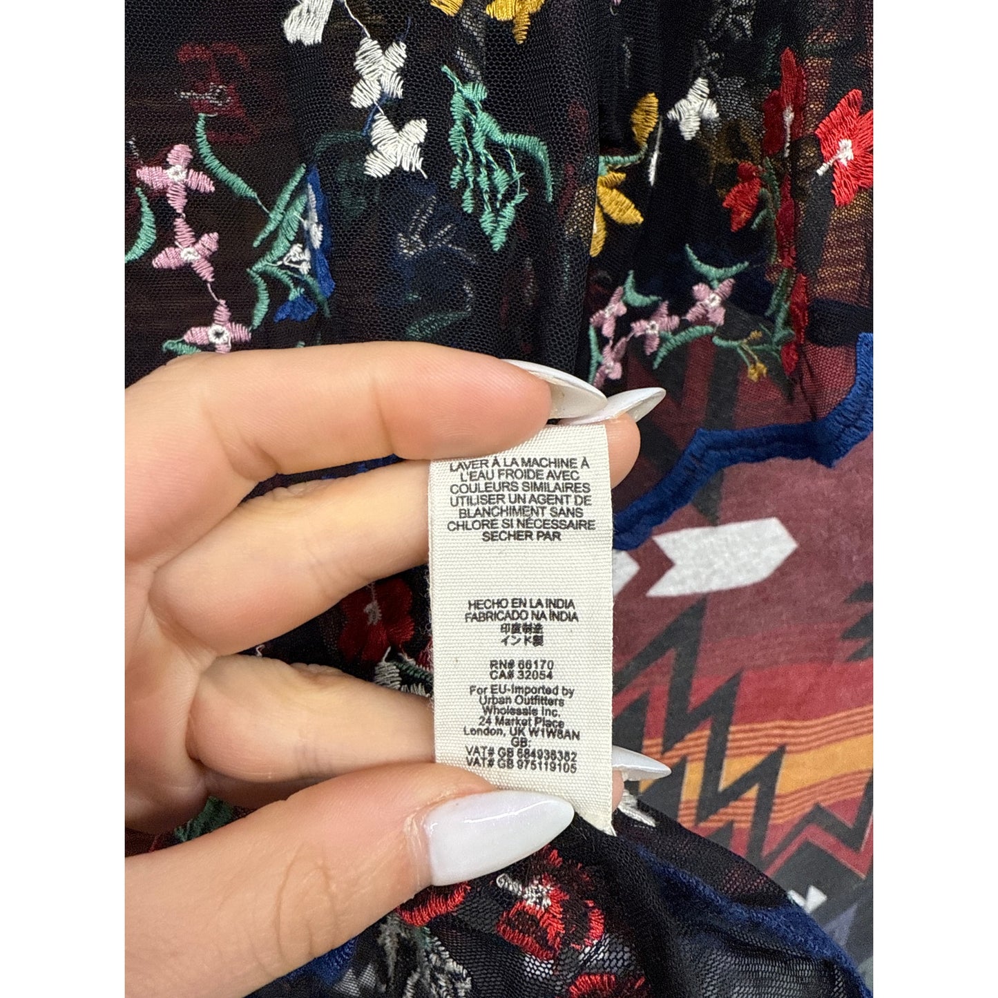 Maeve Anthropologie Black Sheer Blouse Floral Embroidered Fairy Cottage Prairie