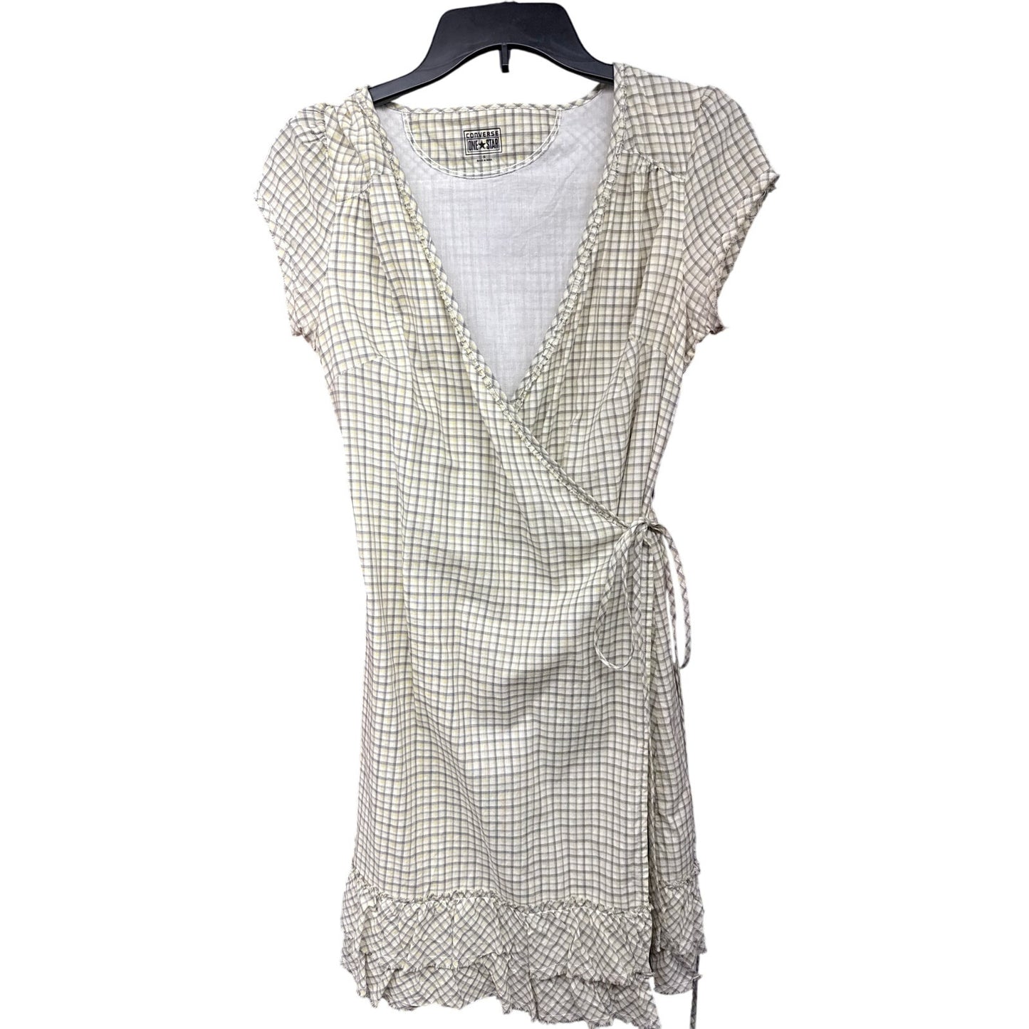 Converse Women Plaid Yellow Wrap Ruffle Mini Grunge Emo Dress Small Academia