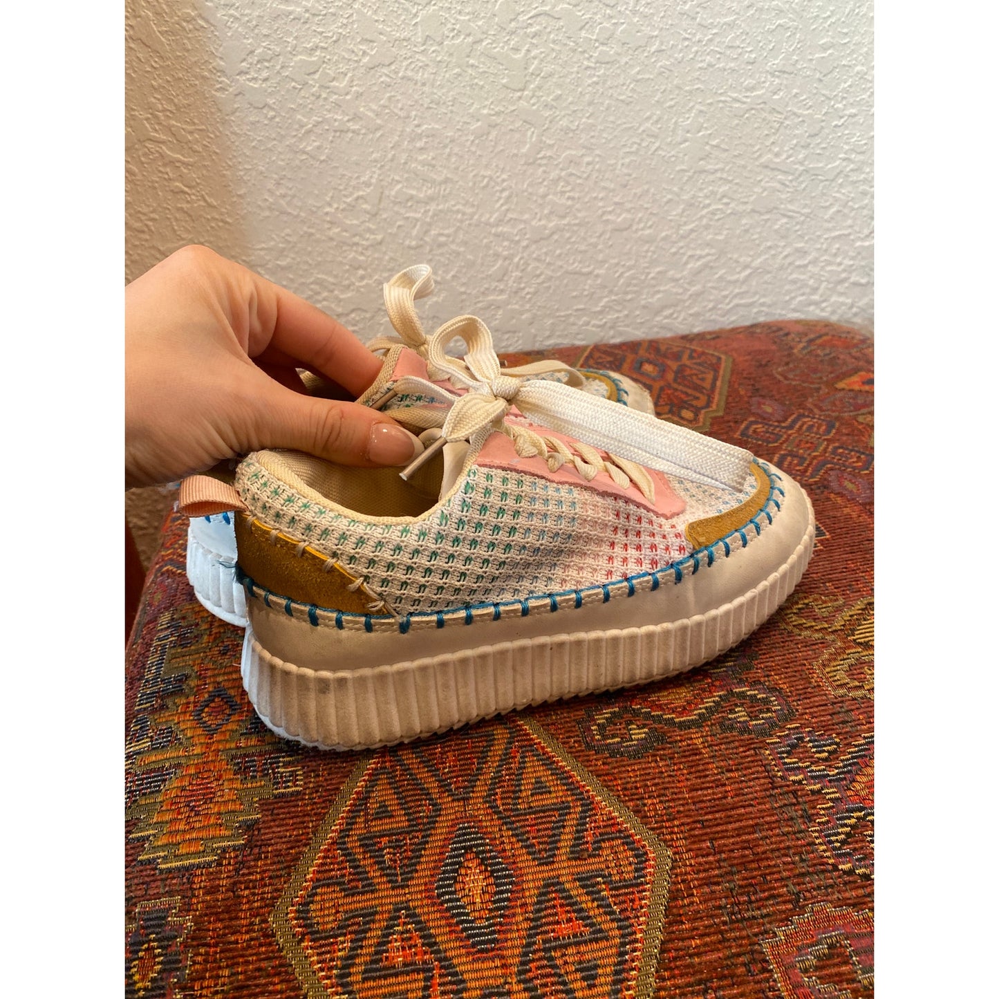 Nicole Miller Girls Patchwork Quirky Eclectic Sneakers 3 Adorable GrannyCore