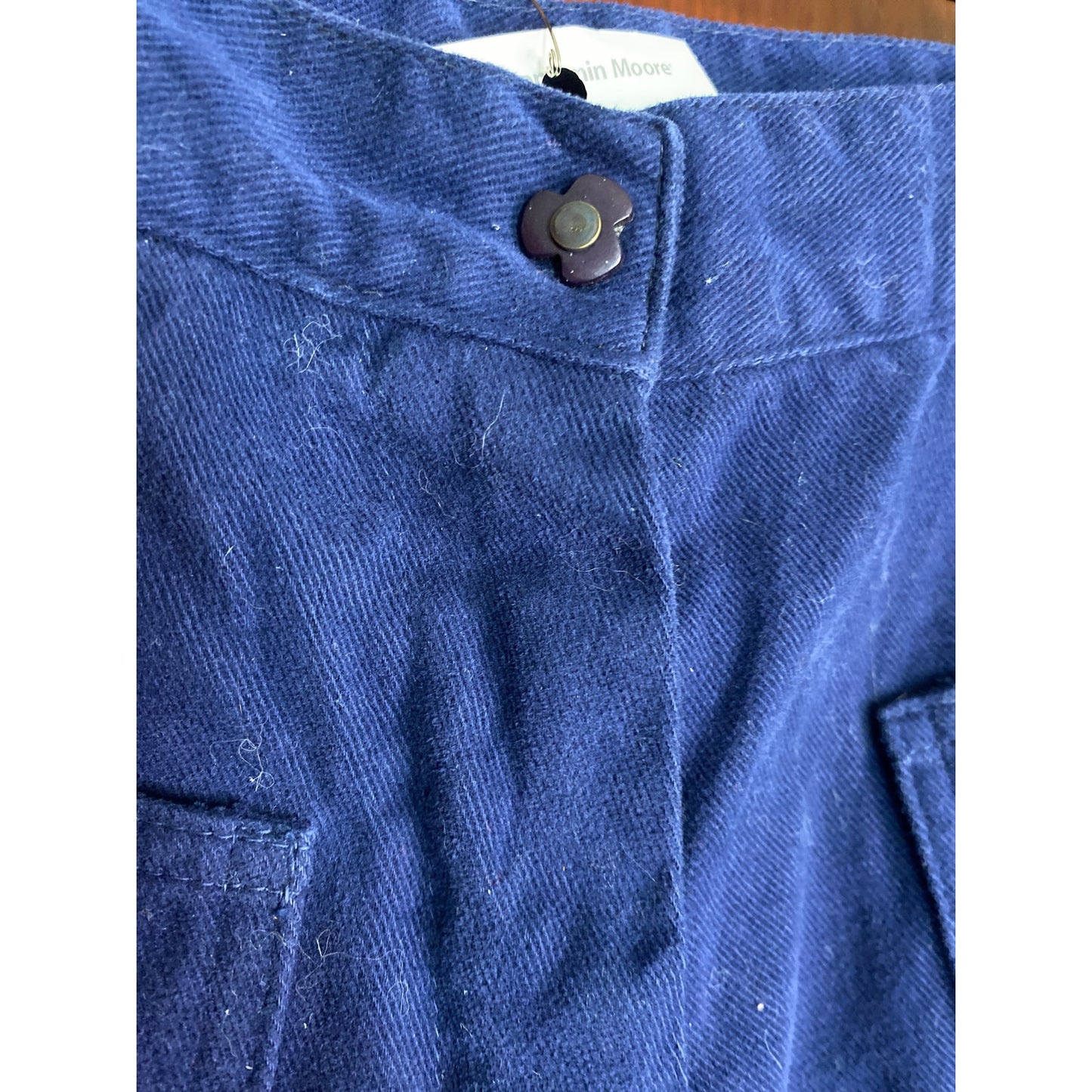 VINTAGE 1970s Cotton Blue Floral Embroidered Bell Bottoms Small