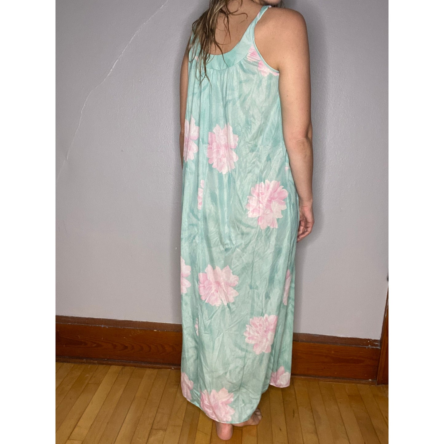 VINTAGE Mint Floral 2 Piece Nightgown Housecoat 70s Medium
