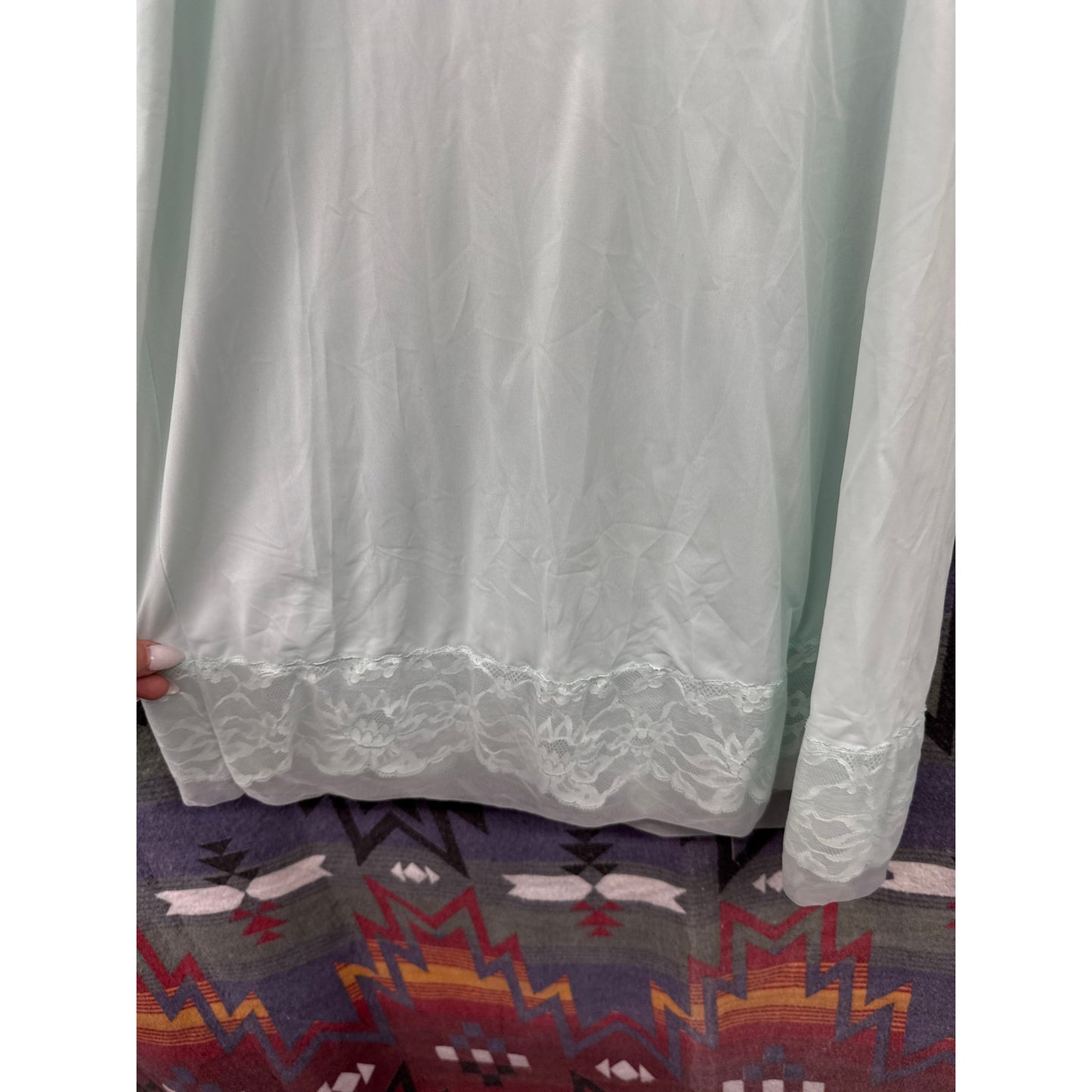 Vintage 90s Women Sheer Mint Nylon Lingerie Nightie Sexy Classy Floral