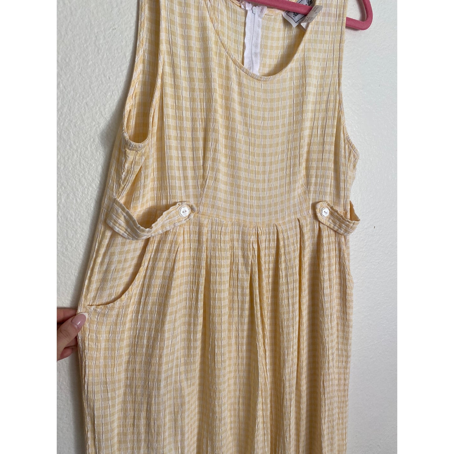 Vintage Alexandra Lee 90s Plaid Gingham Yellow White Dress