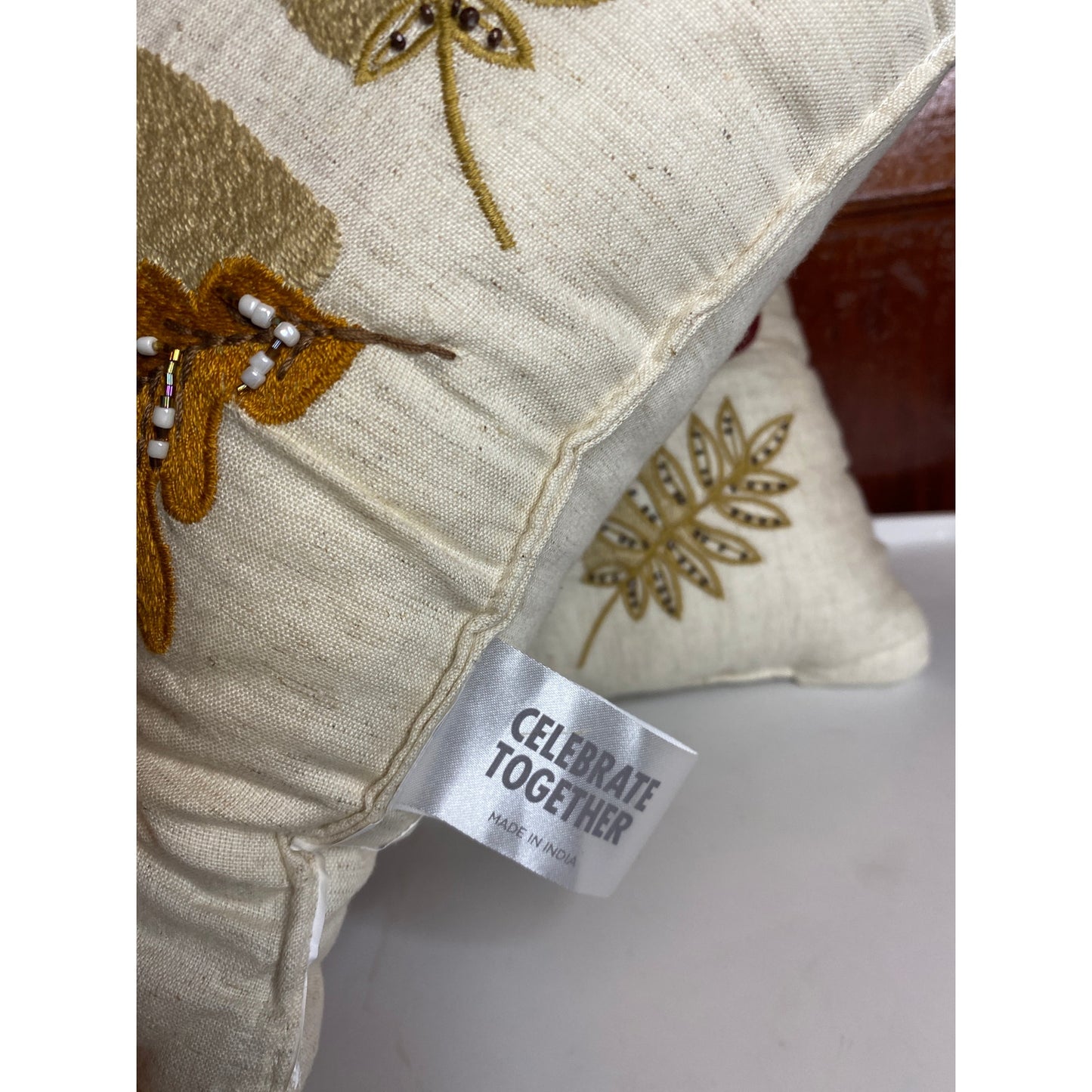 2 Small Fall Mushroom Beaded Accent Pillows