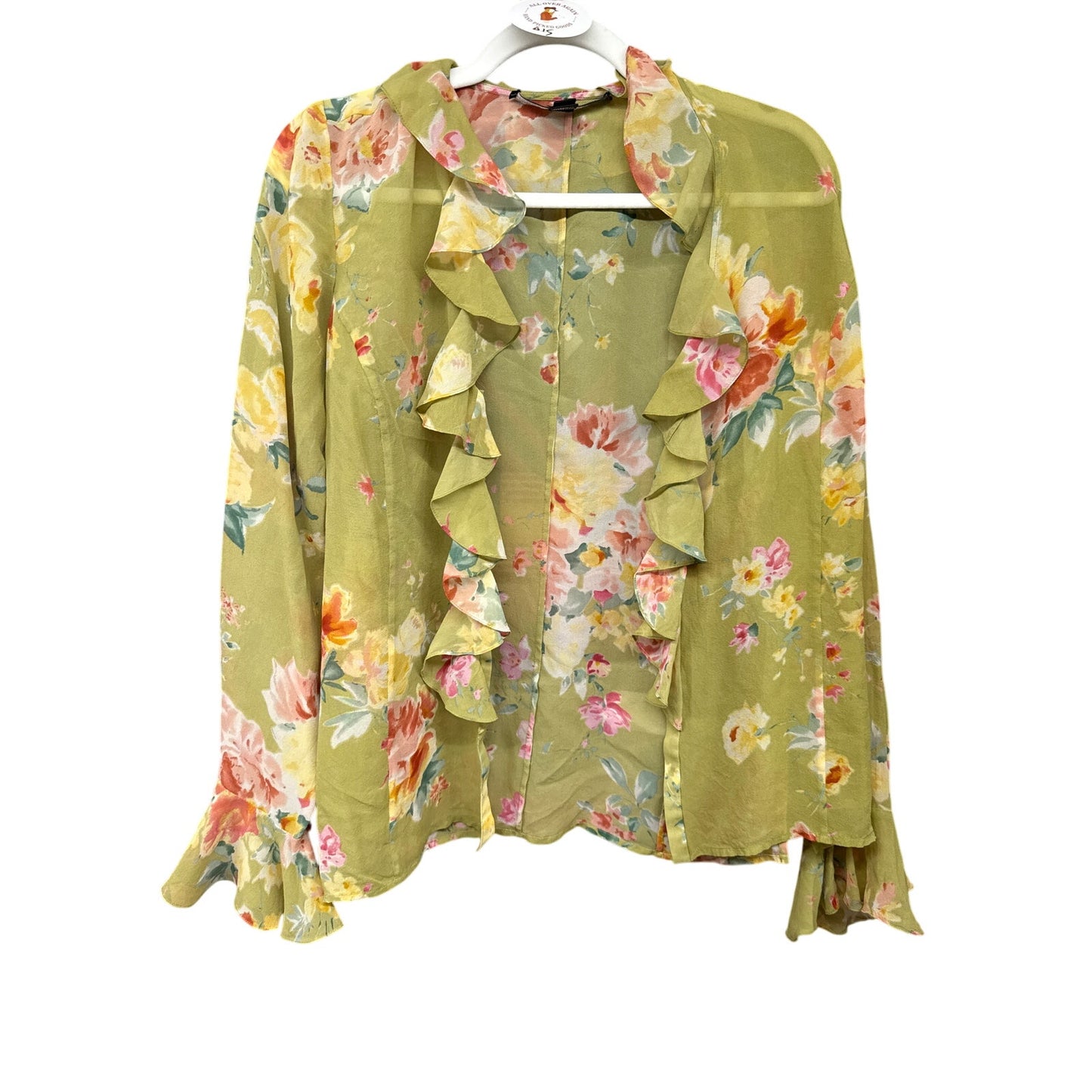 Vintage Y2K Women 10 Cardigan Sheer Chiffon Ruffle Floral Floral Girly Coquette