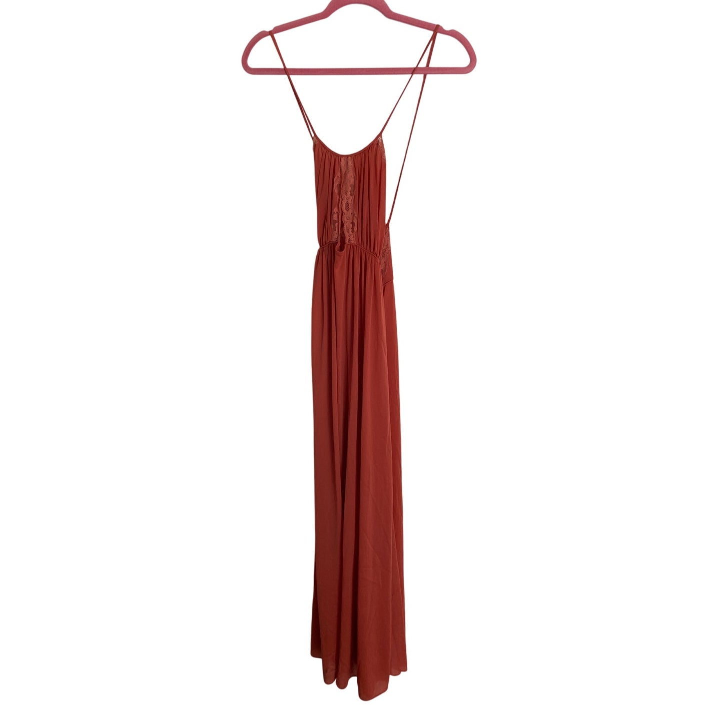 70s Vintage Siren Sexy Lace Lily of France Coral Maxi Nightgown Large Salmon