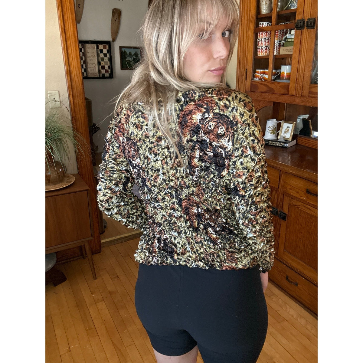 Y2K 90s Leopard Stretchy Blouse Mob Wife Flattering Sopranos Animal Cheetah