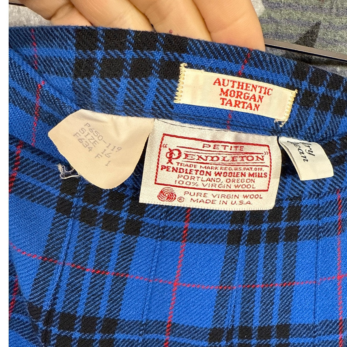 Pendleton Vintage Skirt Pleated Blue Black Red Morgan Tartan Plaid 16 Whimsygoth