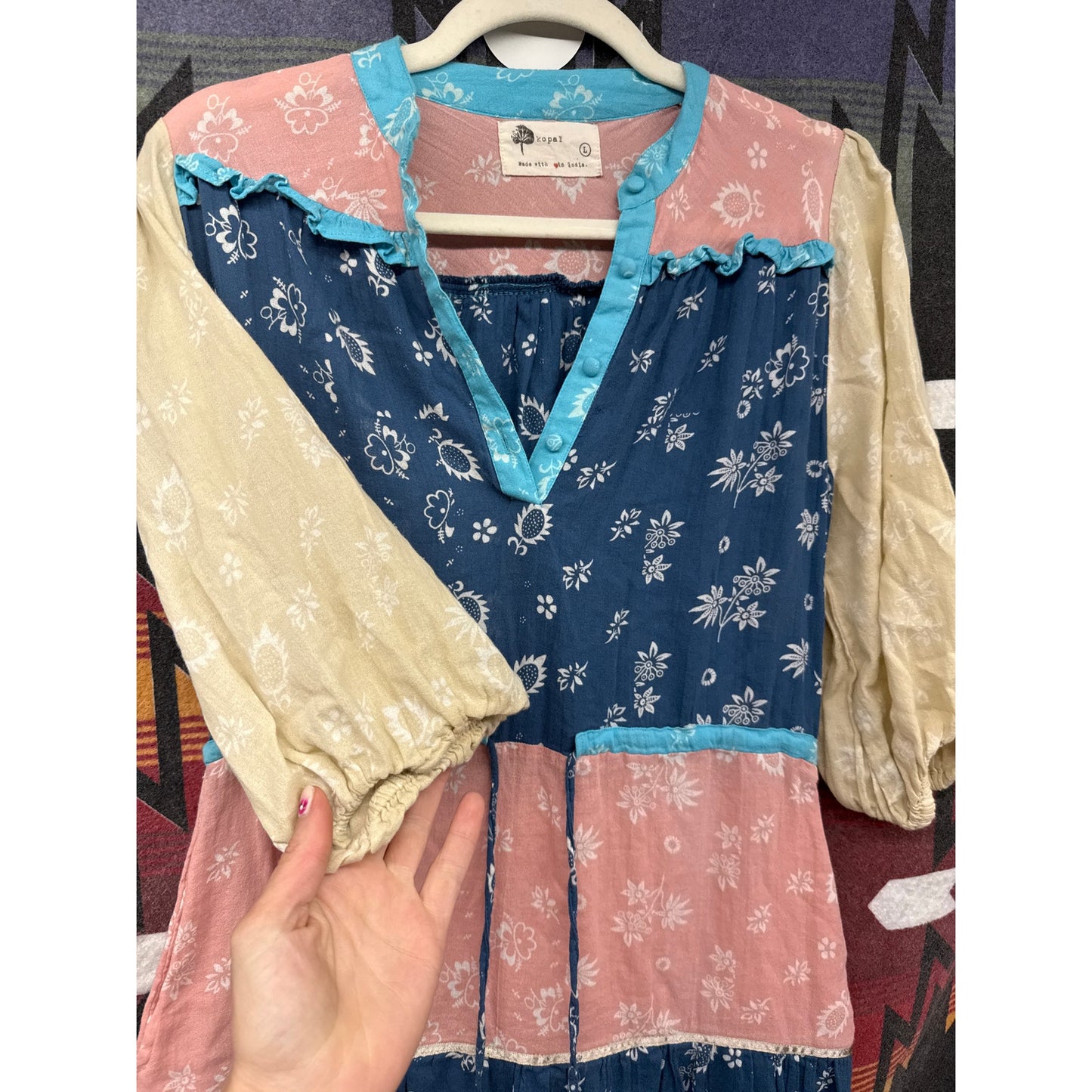 Anthropologie Kopal Patchwork Dress Prairie Tiered Large Cottage Gender Reveal
