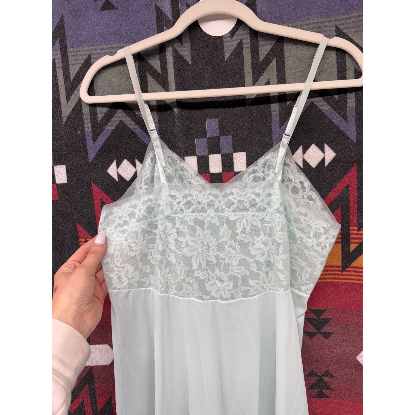 Vintage 90s Women Sheer Mint Nylon Lingerie Nightie Sexy Classy Floral
