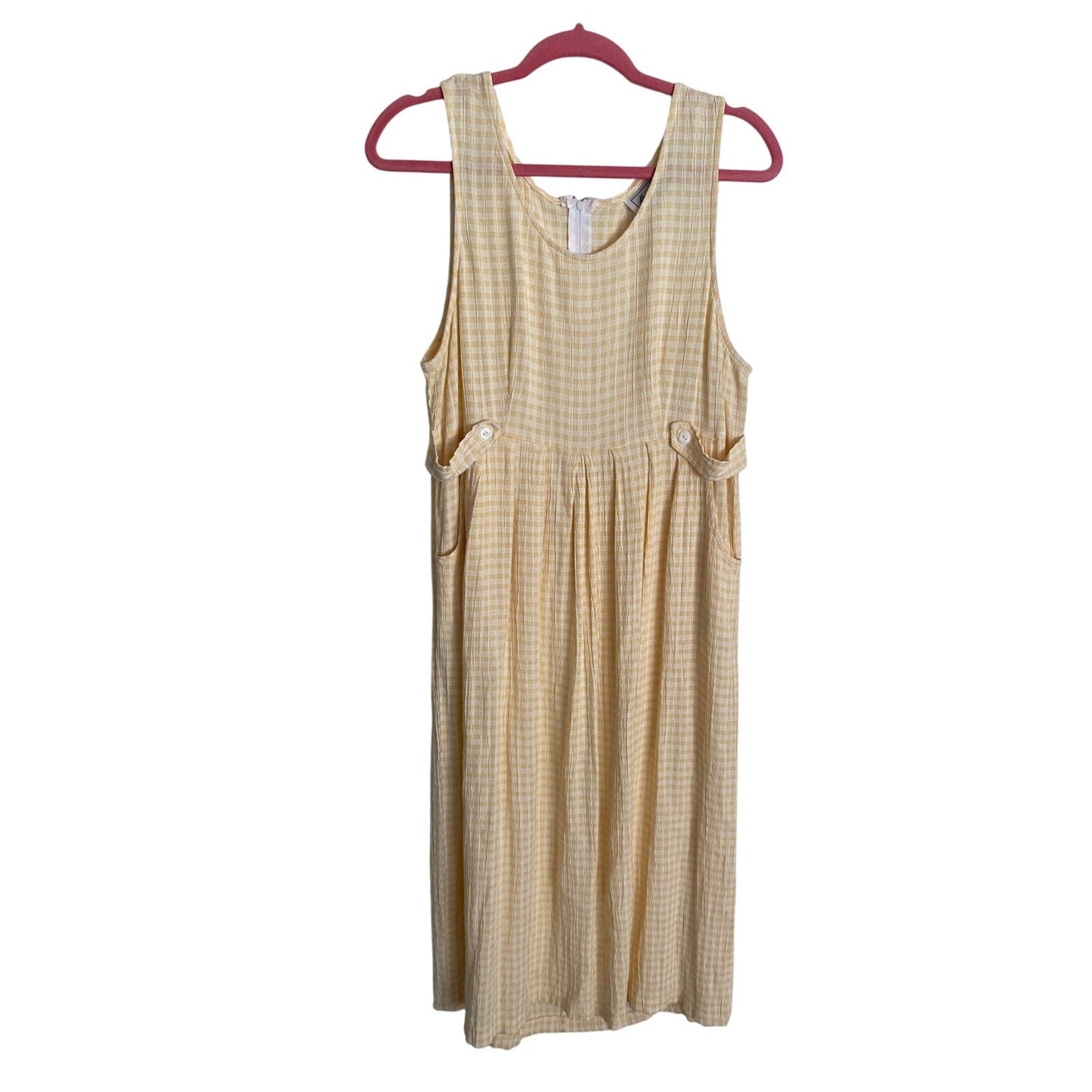Vintage Alexandra Lee 90s Plaid Gingham Yellow White Dress