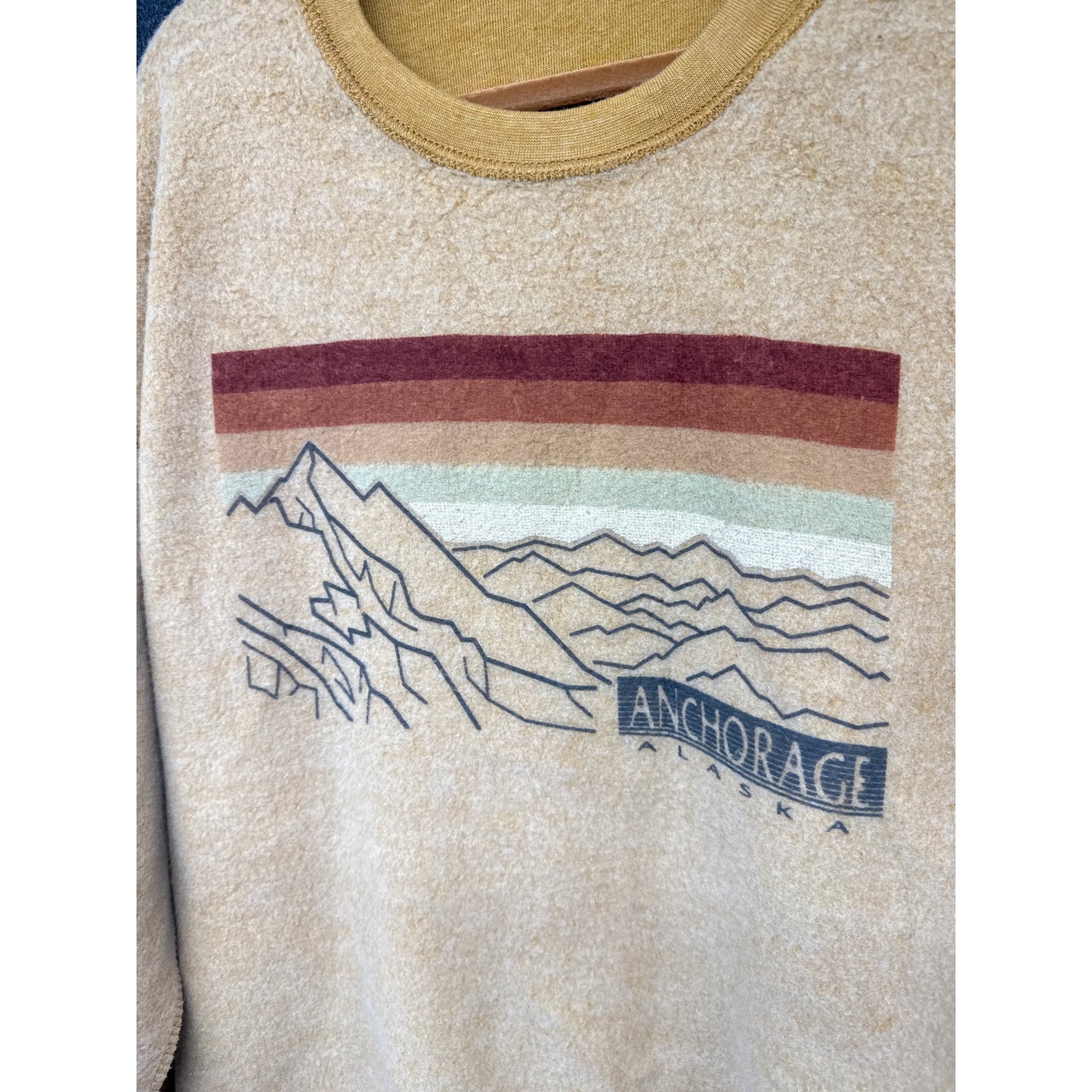 Prairie Mountain Anchorage Alaska Yellow Rainbow Fuzzy Crewneck Sweatshirt XL