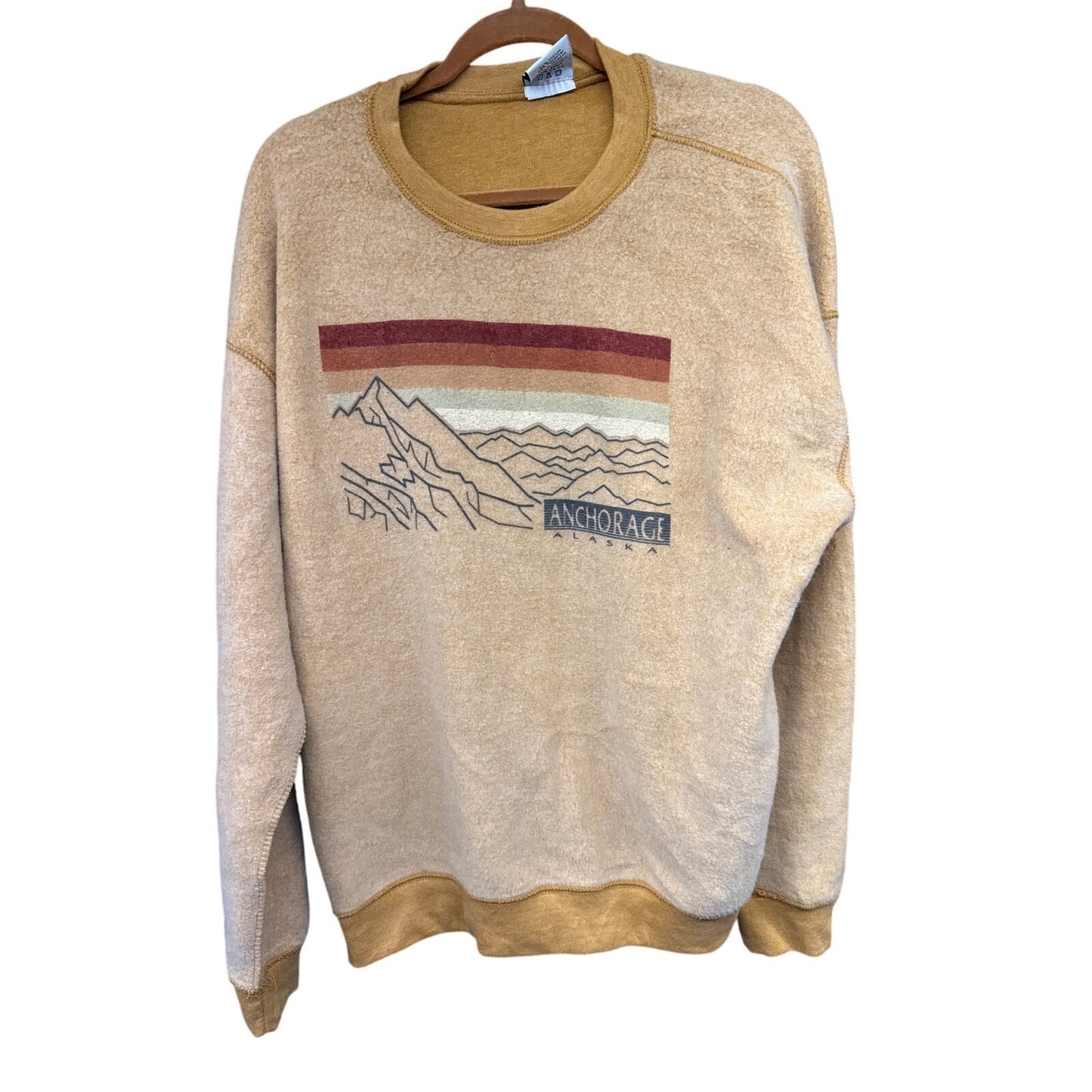 Prairie Mountain Anchorage Alaska Yellow Rainbow Fuzzy Crewneck Sweatshirt XL