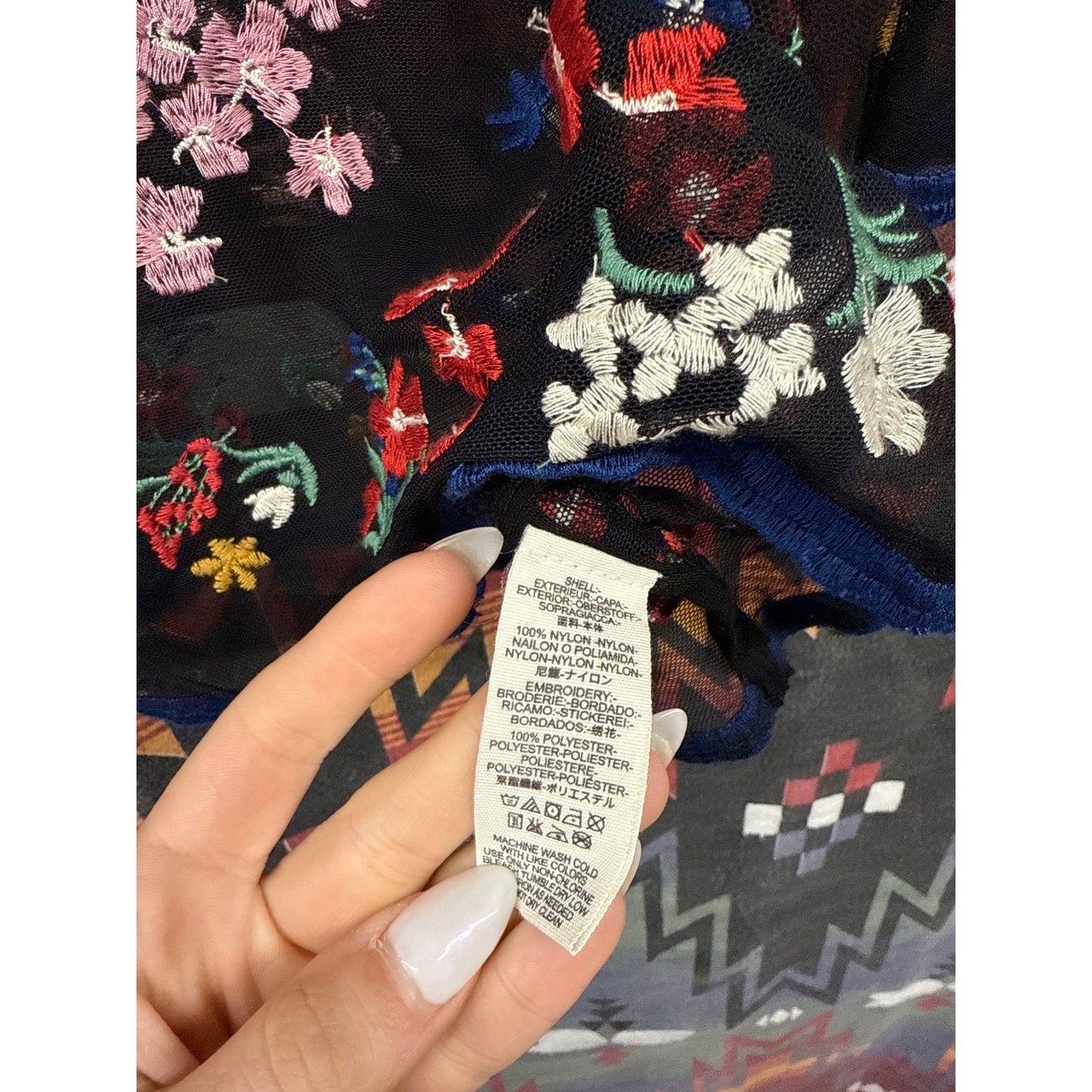 Maeve Anthropologie Black Sheer Blouse Floral Embroidered Fairy Cottage Prairie