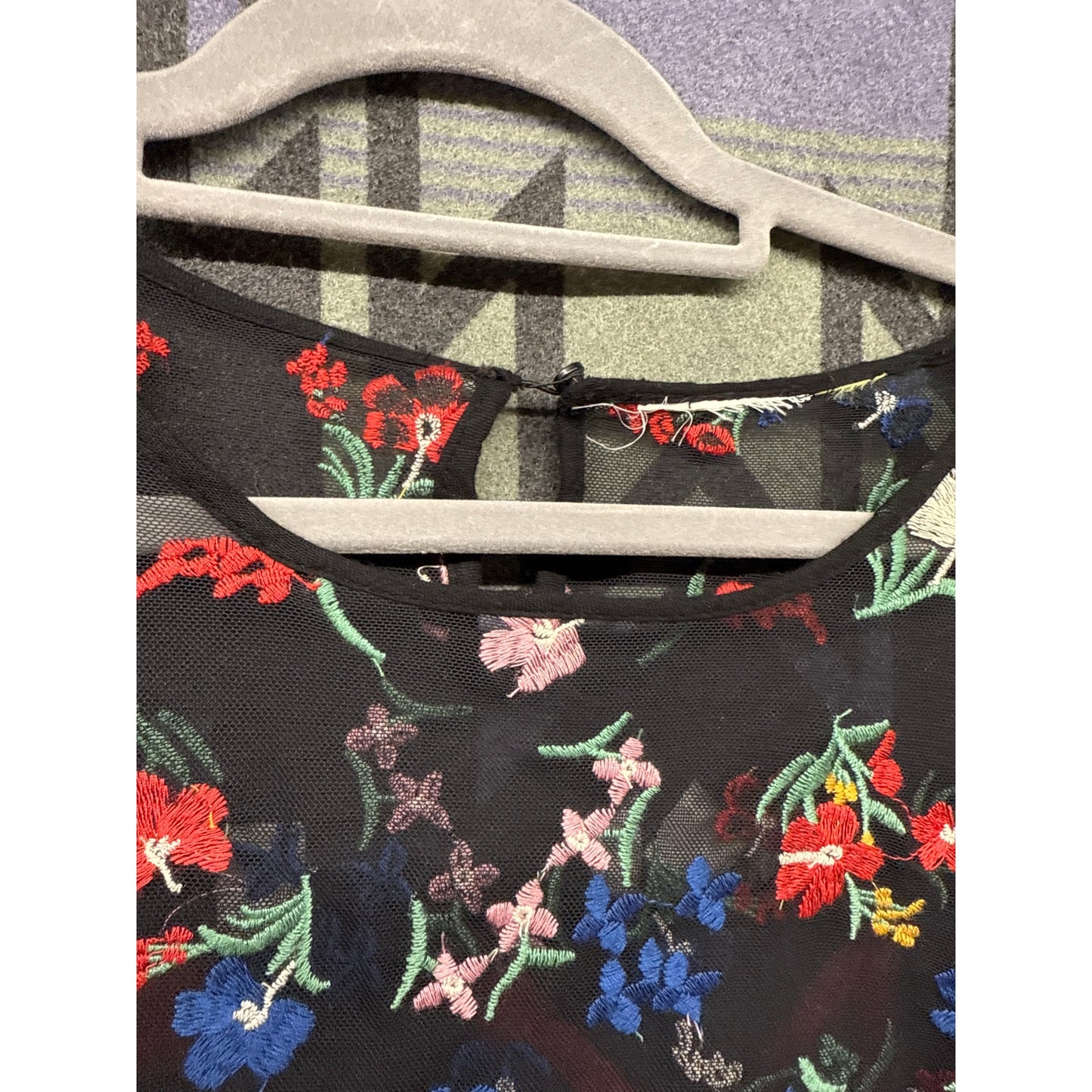Maeve Anthropologie Black Sheer Blouse Floral Embroidered Fairy Cottage Prairie