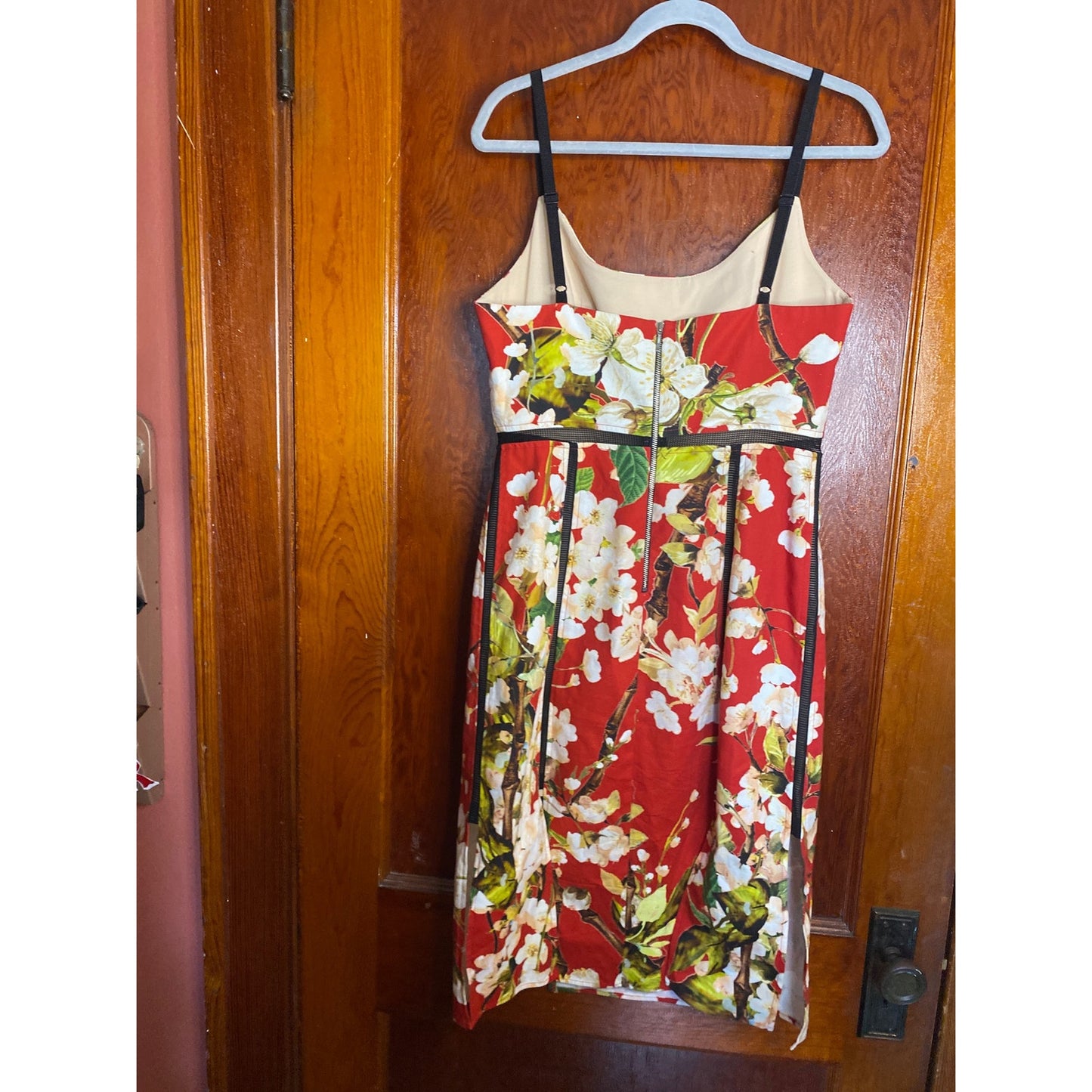 ABS Allen Schwartz Women's Bodycon Sexy Red Floral Asian Dress 10