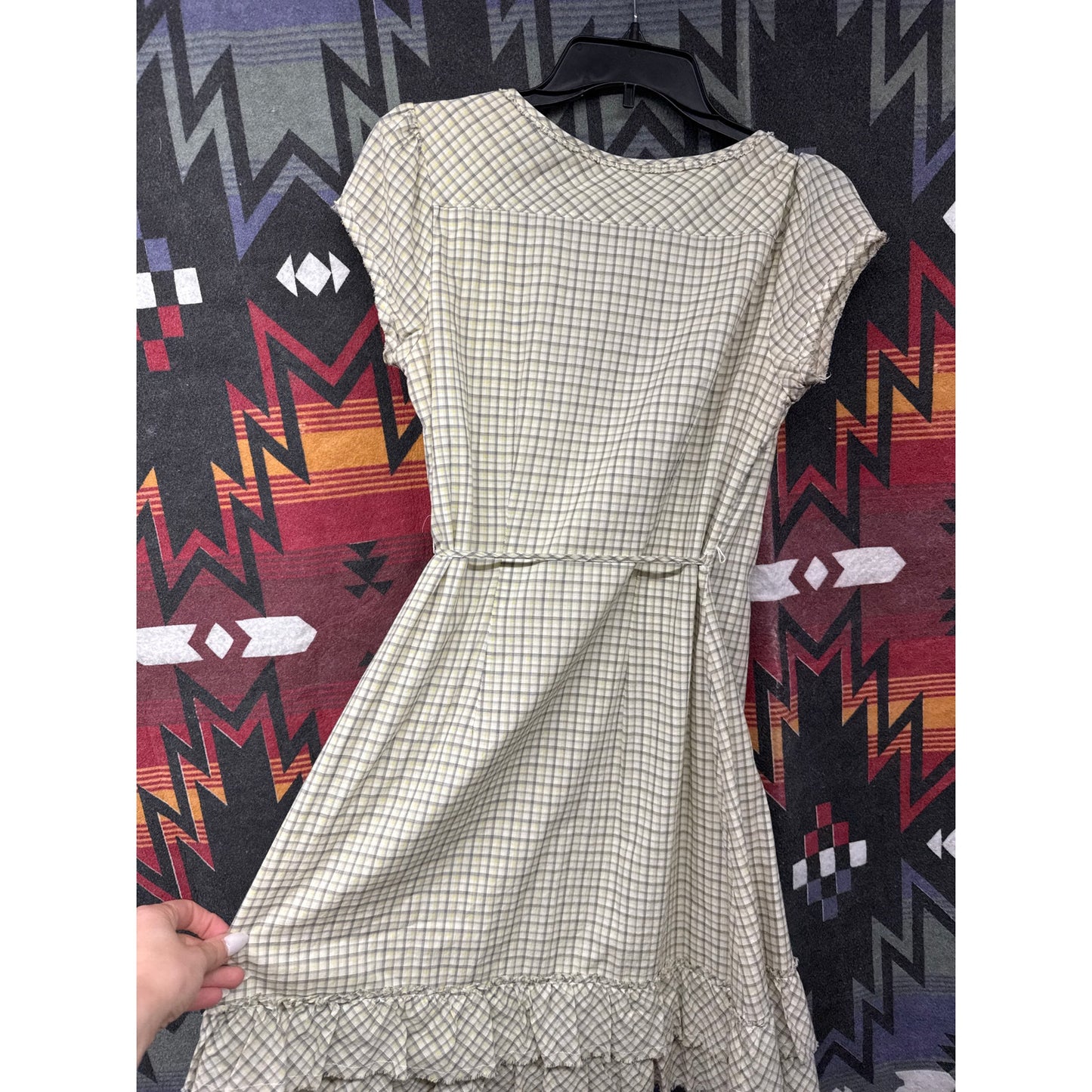 Converse Women Plaid Yellow Wrap Ruffle Mini Grunge Emo Dress Small Academia