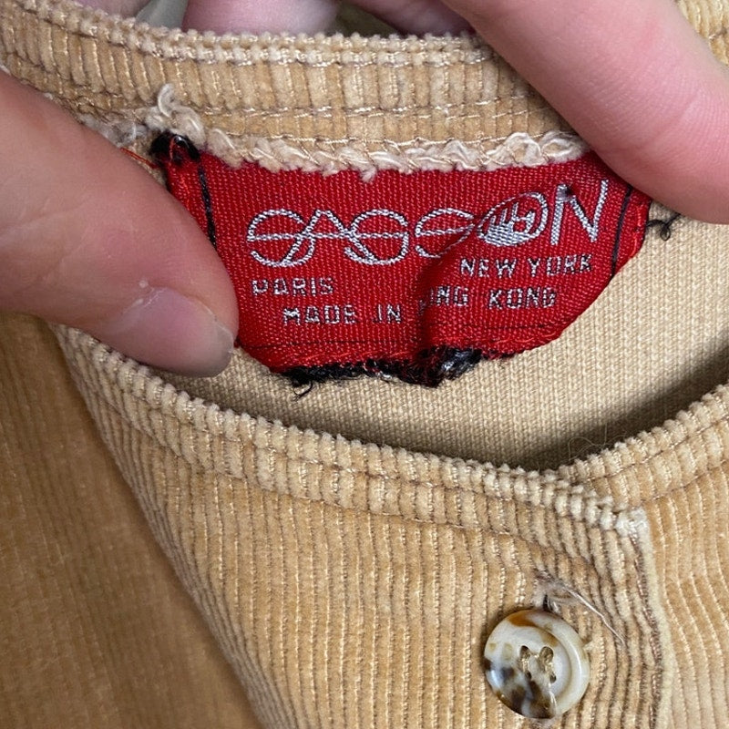 70s Sassoon Paris Small Dress Midi Corduroy Beige Button Front Boho