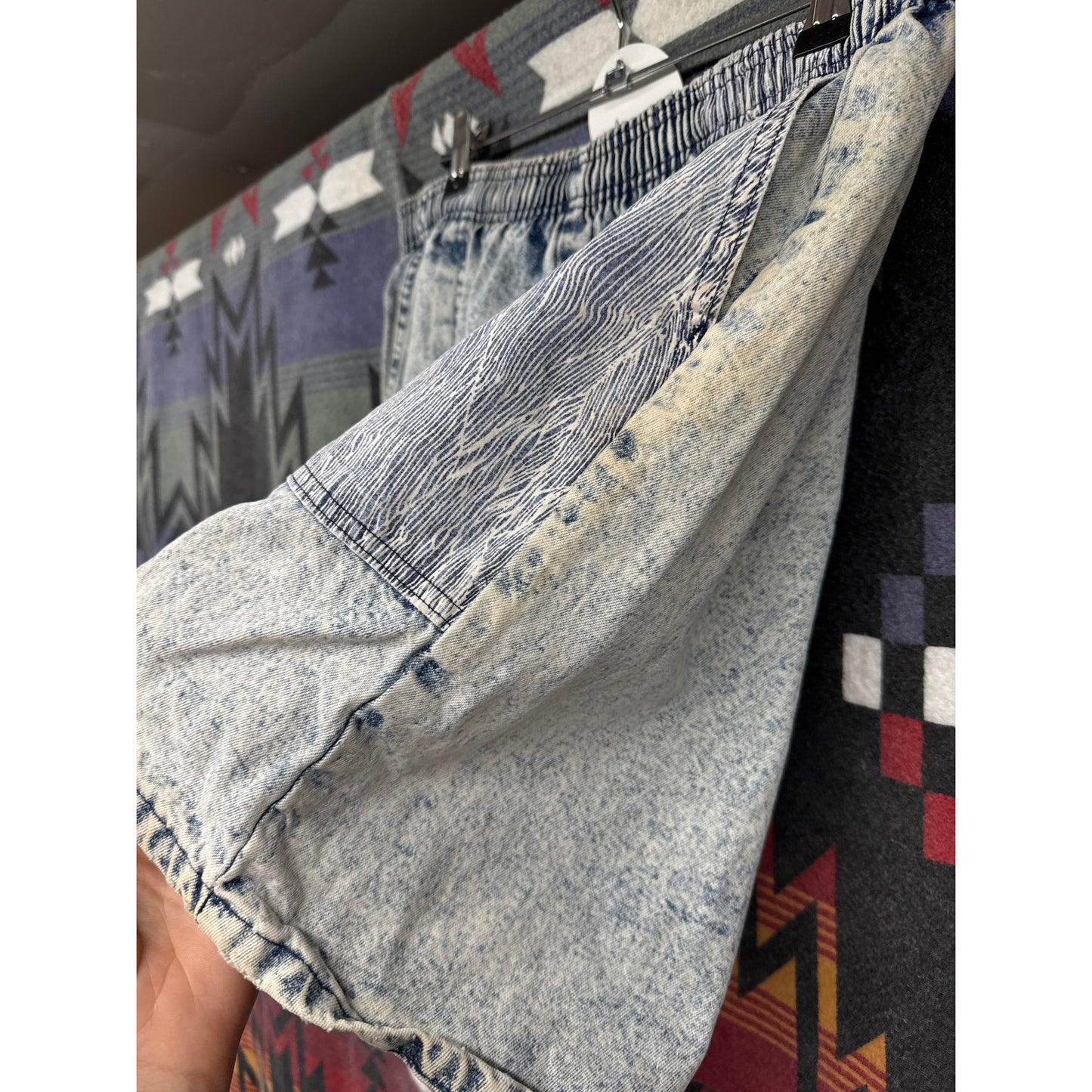 Vintage 80s 90s Unisex Denim Mom Shorts Skater Grunge Stripe Distressed Stretchy
