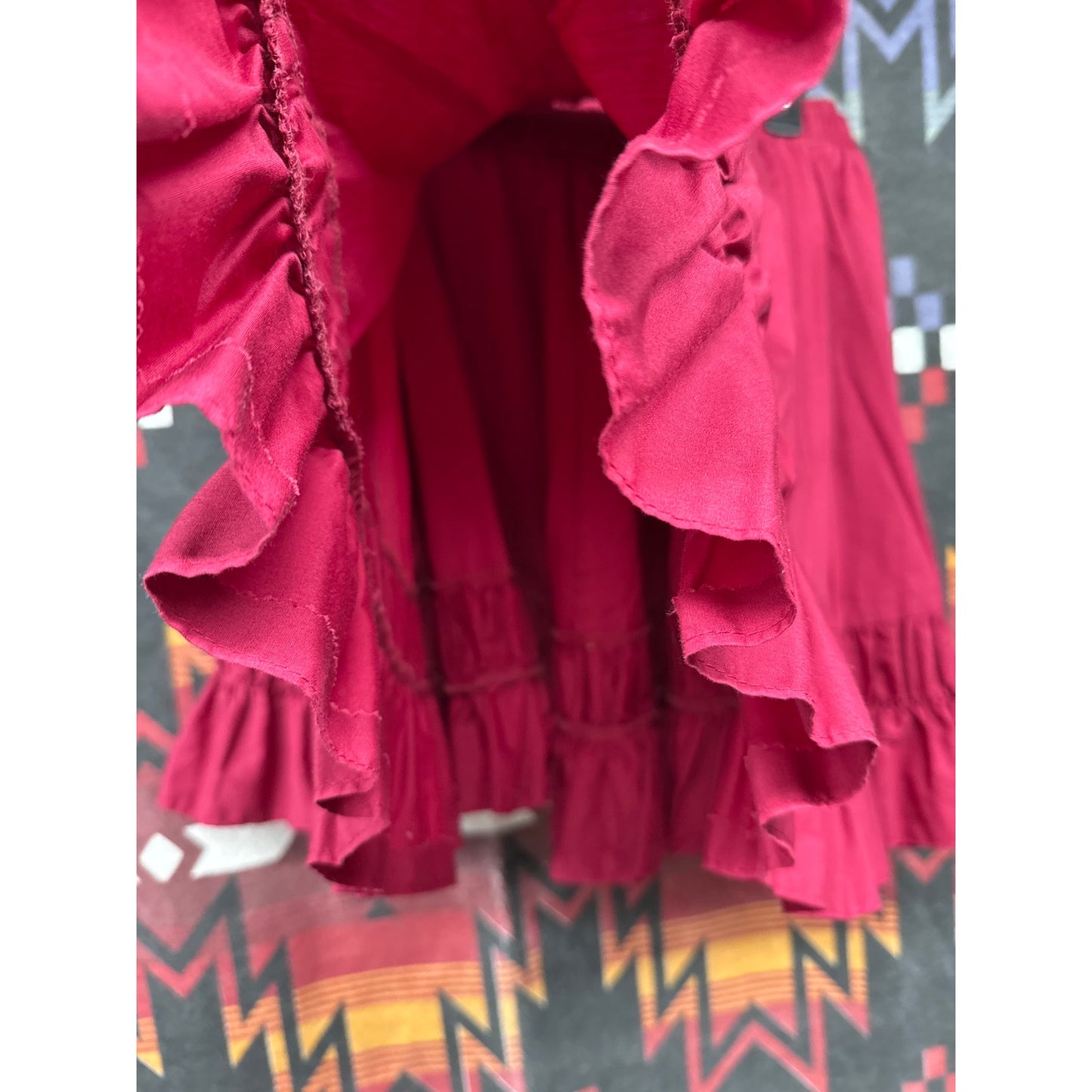 70s Vtg Partners Please Square Dancing Ruffle Tier Mini Skirt M Maroon Western