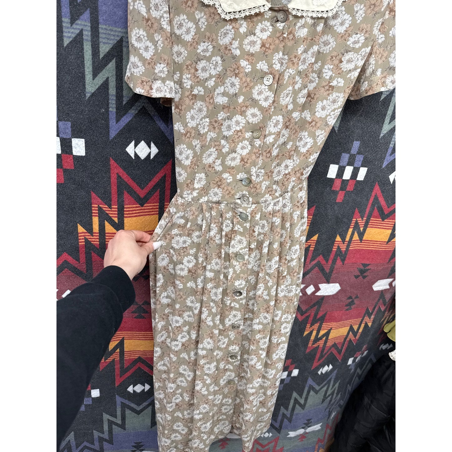 Vintage 90s Colle Poi Women's Peter Pan Collared Dress Cottage Milkmaid Prairie