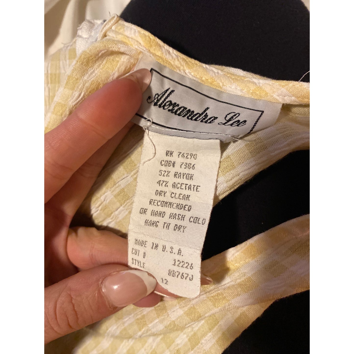 Vintage Alexandra Lee 90s Plaid Gingham Yellow White Dress