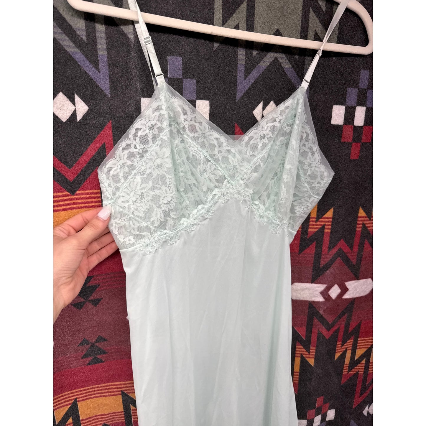 Vintage 90s Women Sheer Mint Nylon Lingerie Nightie Sexy Classy Floral