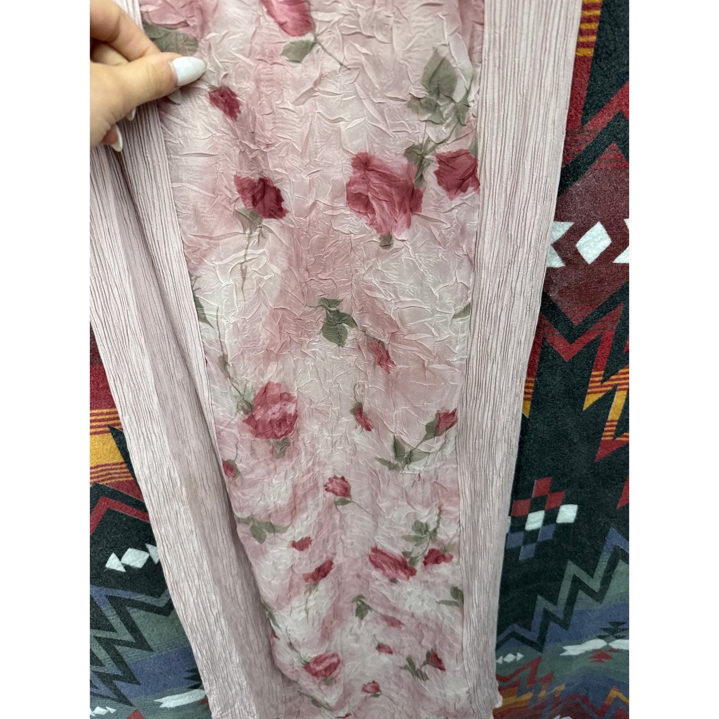 Vintage 90s Y2K Rose Crinkle Lace 14 Maxi Dress Cottage Prairie Fairy