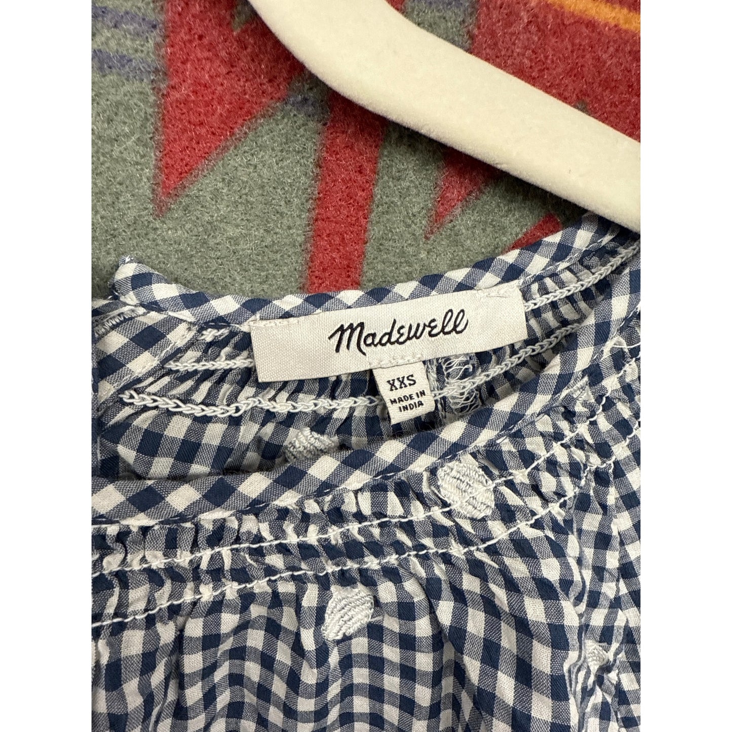 Madewell Women Gingham Button Back XXS Blouse Prairie Cottage Polka Dot