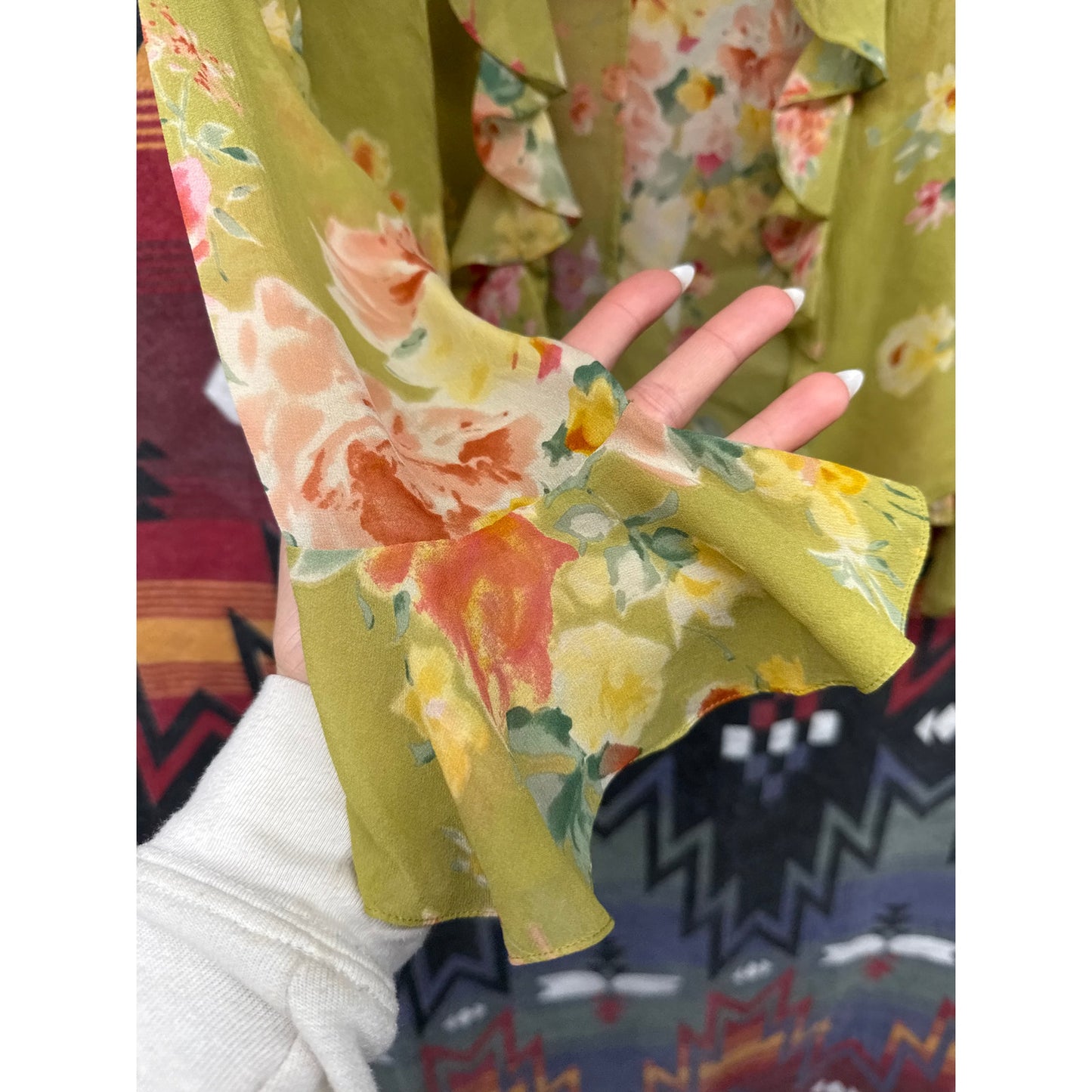 Vintage Y2K Women 10 Cardigan Sheer Chiffon Ruffle Floral Floral Girly Coquette