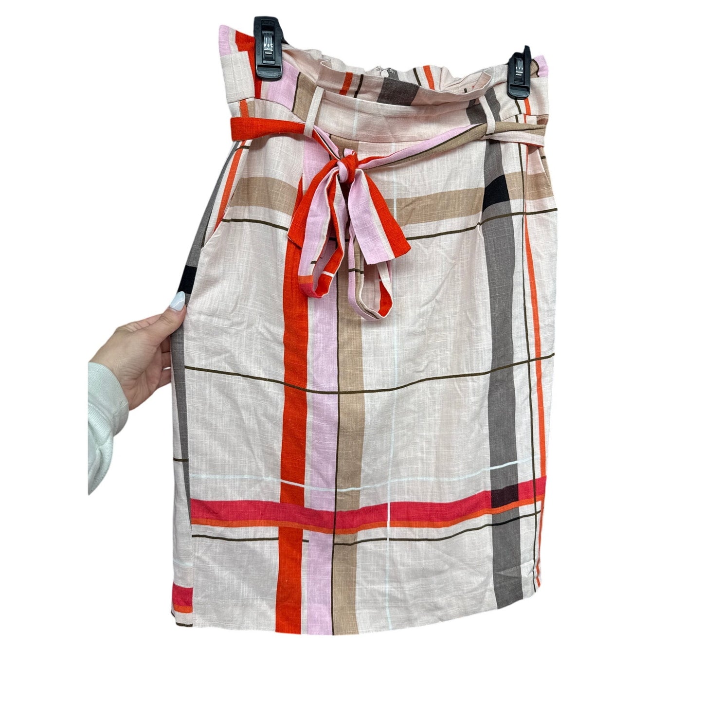 Ann Taylor Women Striped Plaid Modern Art Pencil Skirt Siren Sexy Linen Cotton 6