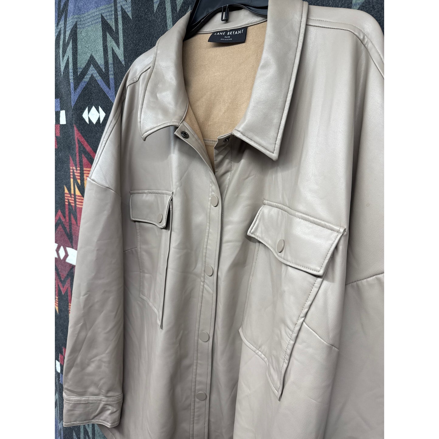 Lane Bryant Women's Taupe Faux Leather Tan Casual Lightweight Jacket 26/28