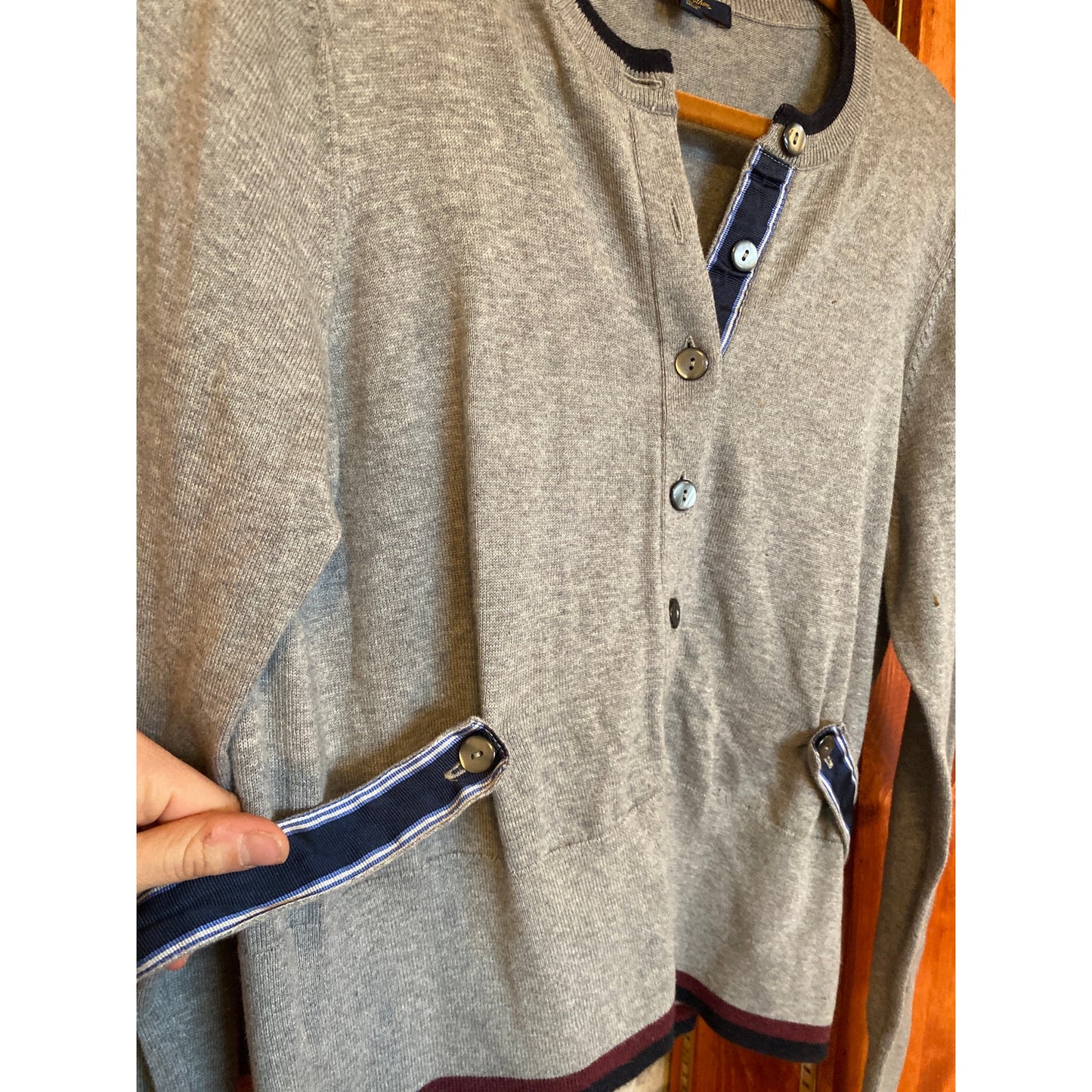 Brooks Brothers Women's Academic Workwear Cotton Striped Gray Cardigan XL