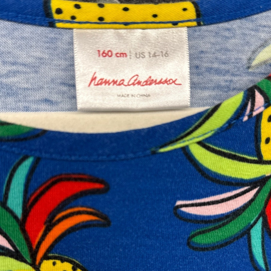 Hanna Andersson Girl Blue Pineapple Tiered Dress Vacation Florida Beach 14-16