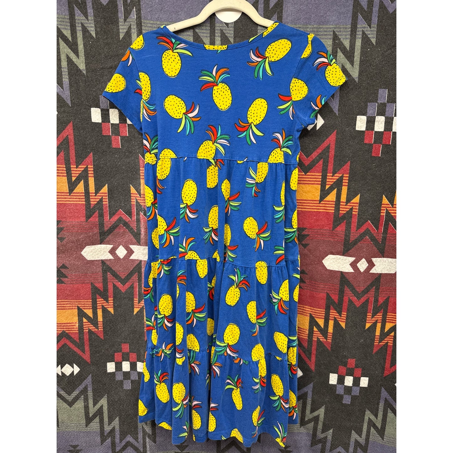 Hanna Andersson Girl Blue Pineapple Tiered Dress Vacation Florida Beach 14-16
