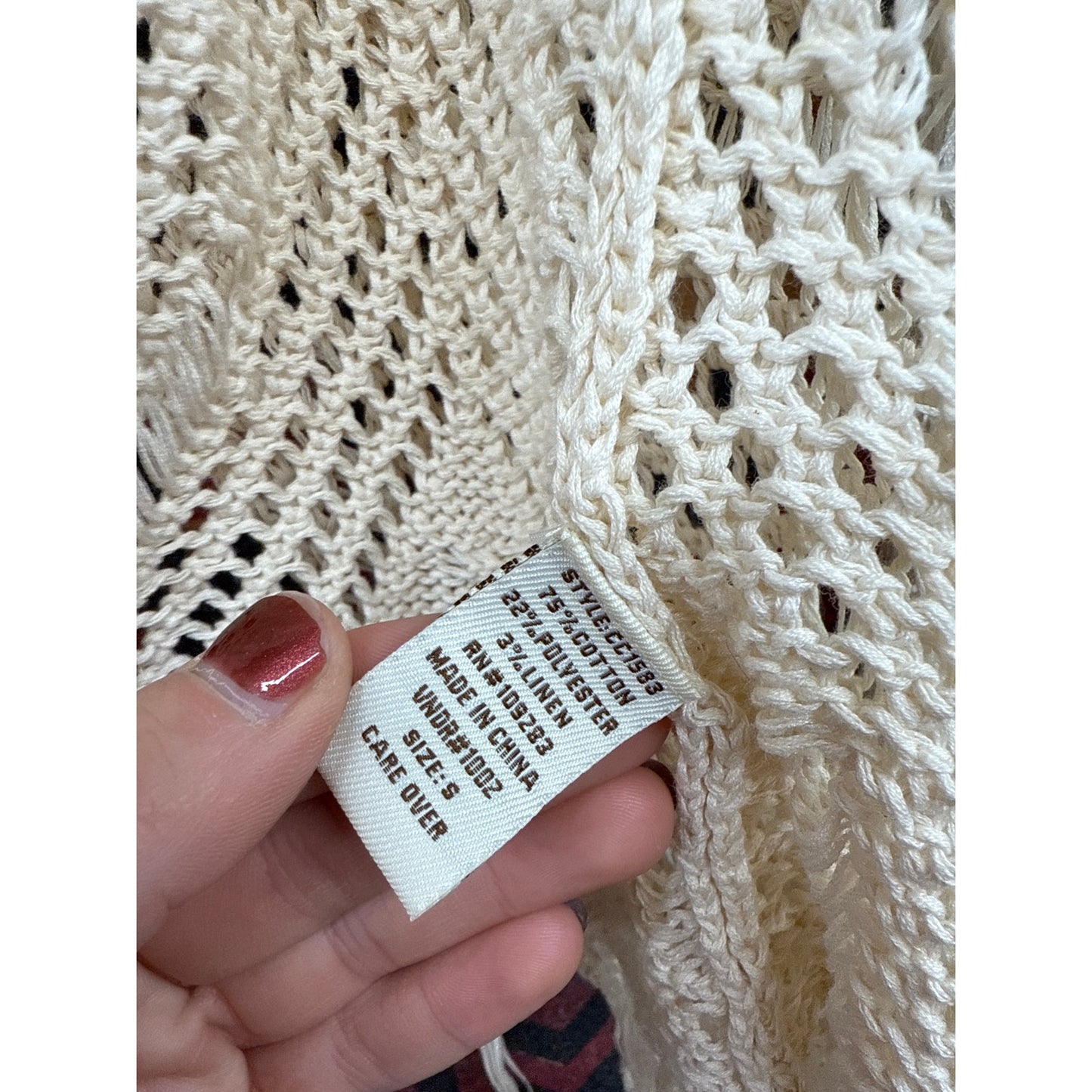 Boho Cream Fringe Distressed Sheer Cardigan Small