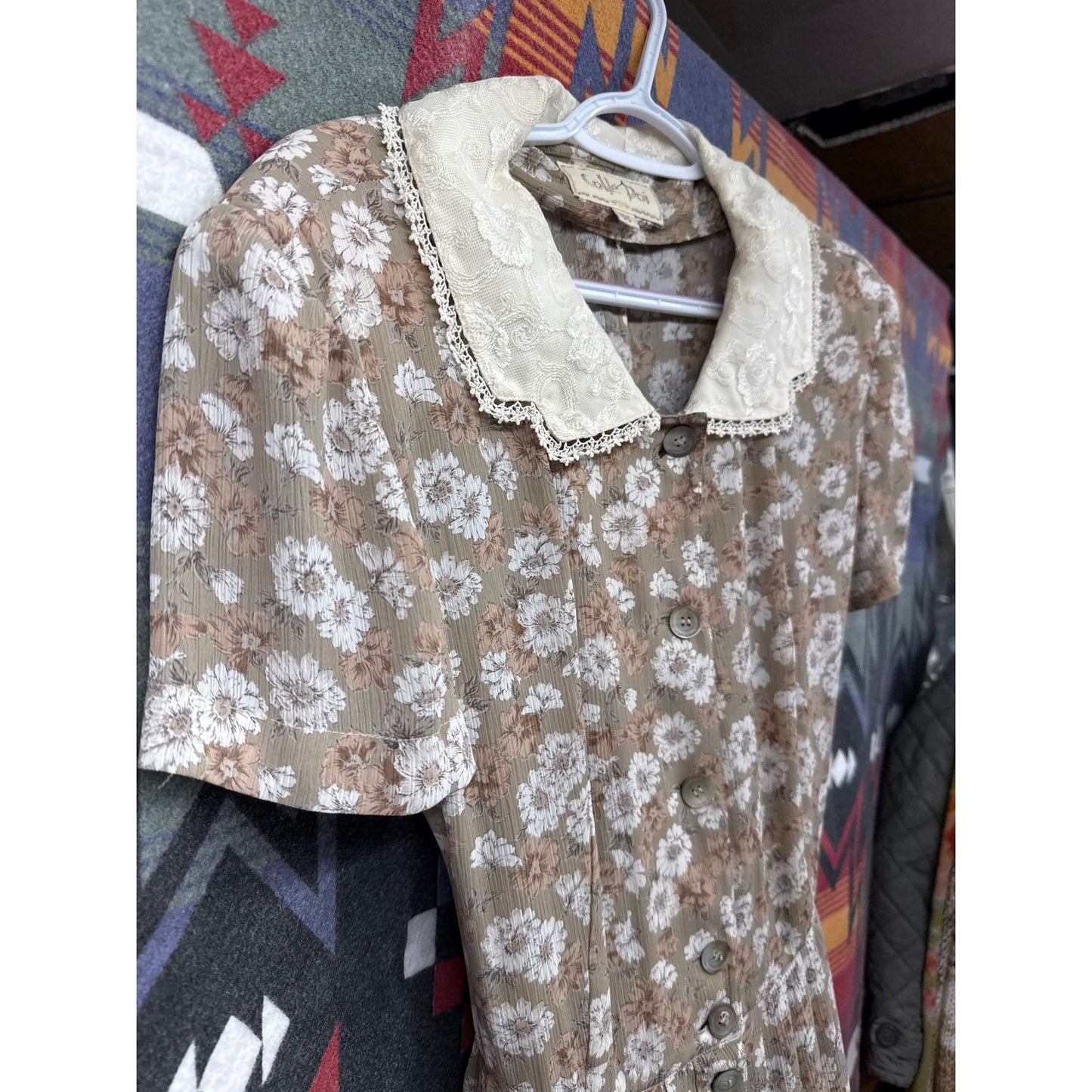 Vintage 90s Colle Poi Women's Peter Pan Collared Dress Cottage Milkmaid Prairie