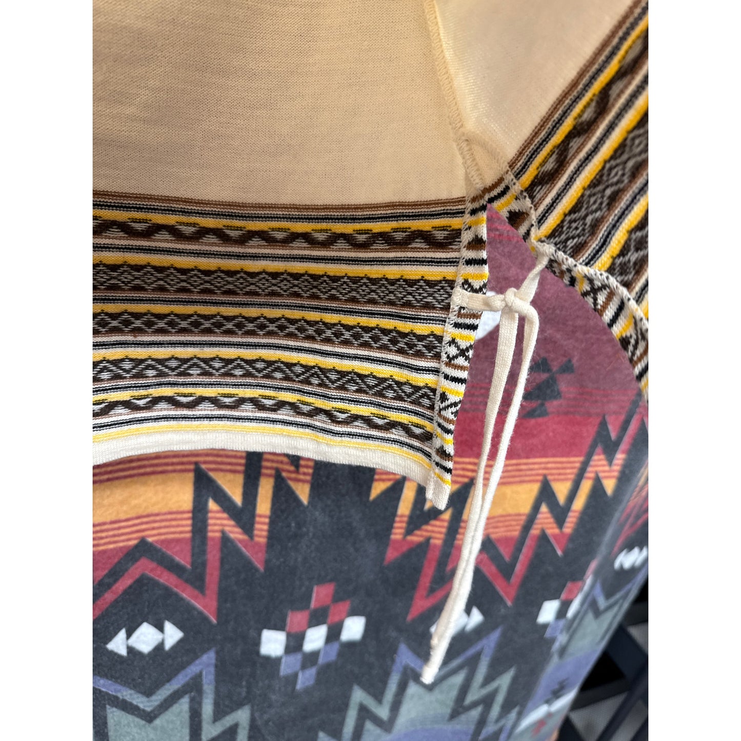 Vintage 70s German Lucia Women Wool Blouse Cream Yellow Tribal Retro Daisy Jones