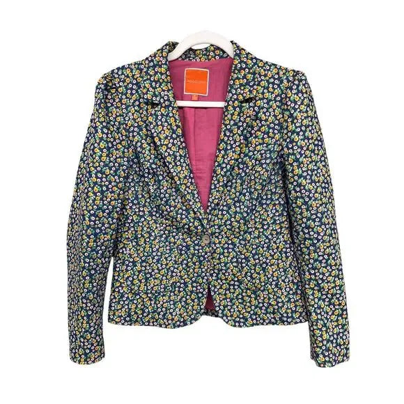 Modcloth Women's Garden Floral Blazer Cotton blend Prairie Long Sleeve Medium