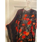 American Eagle Kimono Fringed Floral Stunning Whimsygoth Black Viscose Duster