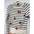 Aqua Cashmere Women's Cherry Black White Stripe Sweater XS Novelty Print