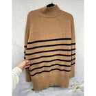 Boden Merino Wool Women's Sweater Turtleneck Black Tan Professional Stripe XL